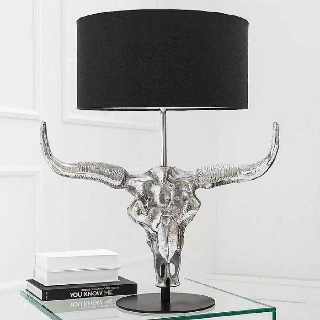 Tischlampe Stierkopf RODEO Schwarz & Silber aus Aluminium 68cm H?he günstig online kaufen