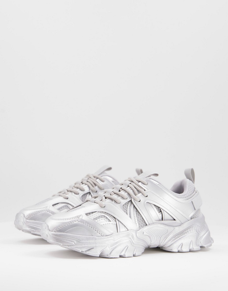 ASOS DESIGN – Dazed – Sneaker in Silber-Metallic mit dicker Sohle günstig online kaufen