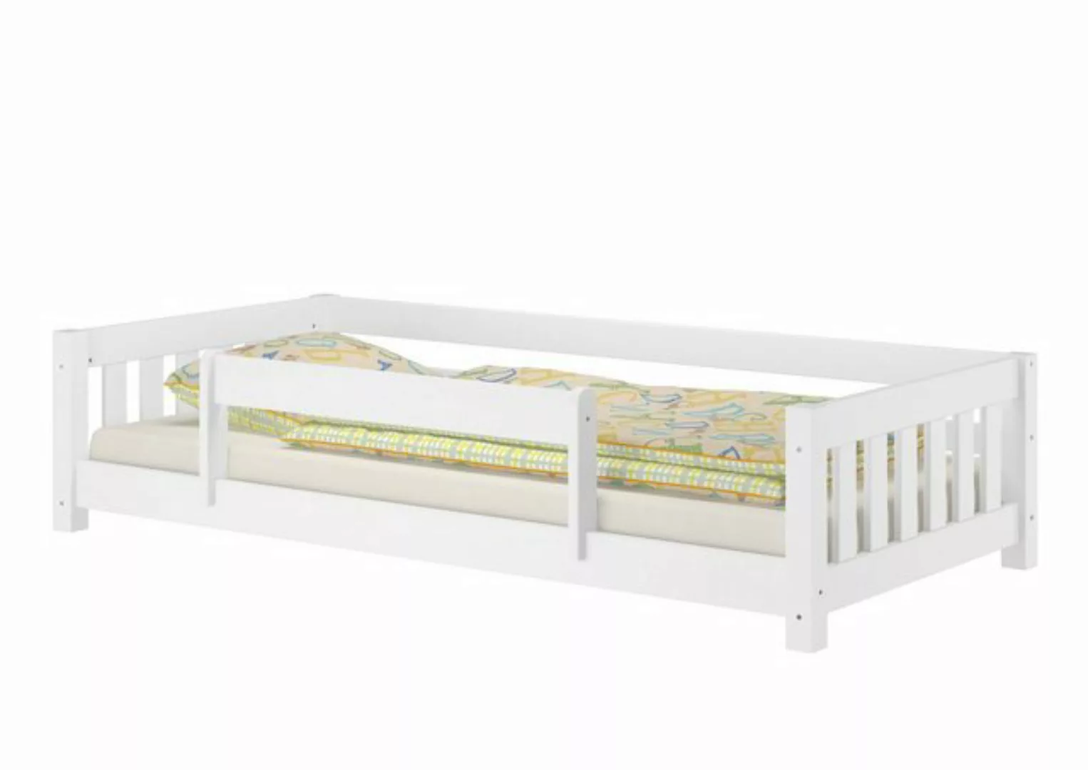 ERST-HOLZ Bett Weißes Niederflurbett für Kinder 90x200 Kiefer massiv Zubehö günstig online kaufen