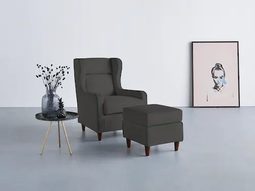 INOSIGN Ohrensessel "Rhada", mit farblich abgesetztem Keder, B/T/H: 73/85/9 günstig online kaufen