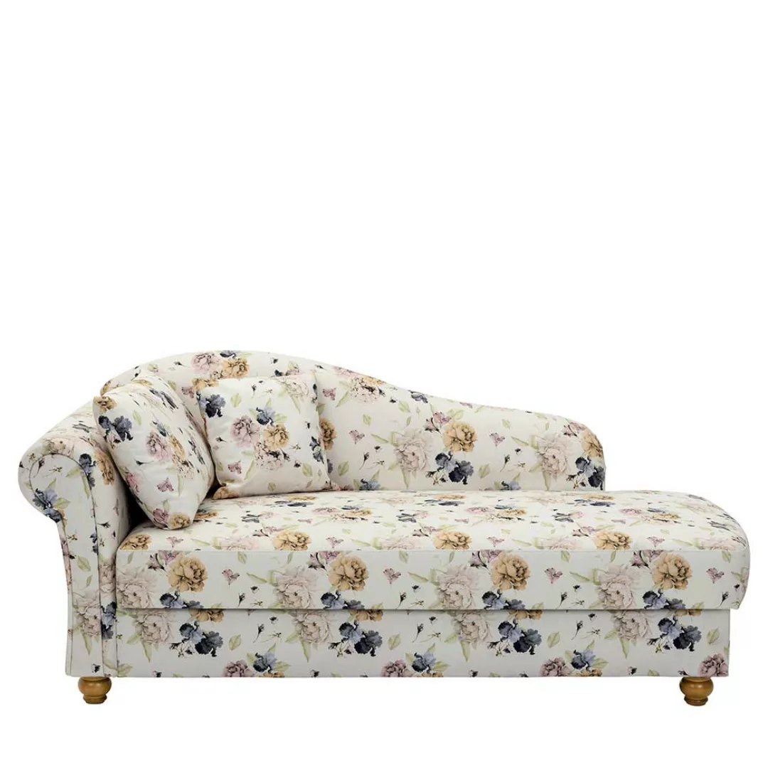 Landhaus Sofa Recamiere in Beige - Bunt Blumen Motiv 188 cm breit günstig online kaufen