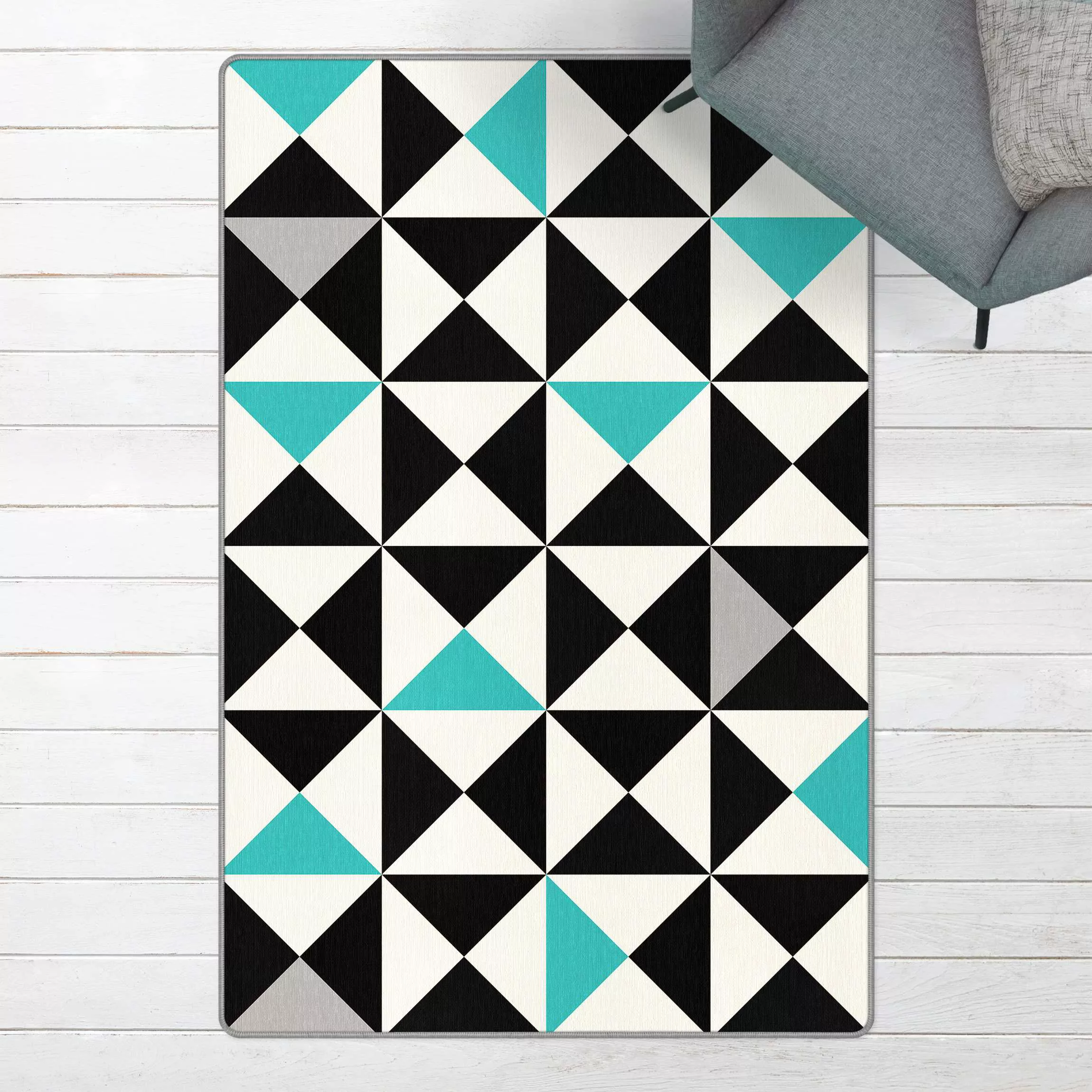 Teppich Geometrisches Muster große Dreiecke Farbakzent Türkis günstig online kaufen