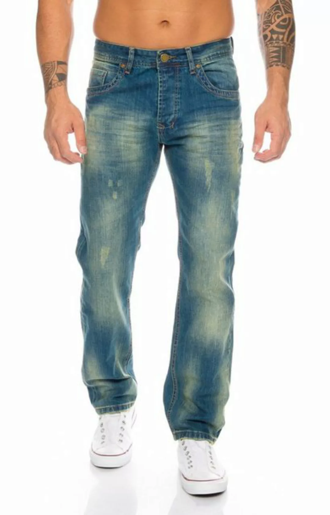 Rock Creek Straight-Jeans Herren Jeans Stonewashed Blau RC-2103A günstig online kaufen