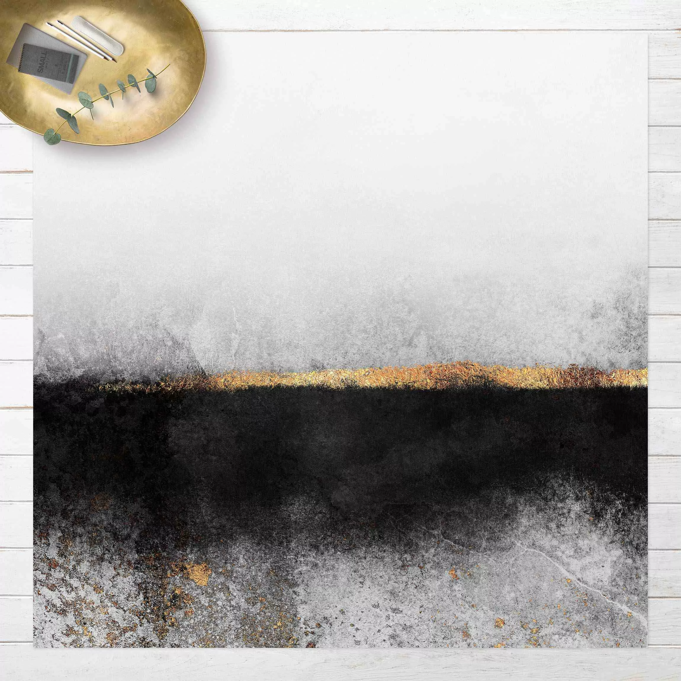 Vinyl-Teppich Abstrakter Goldener Horizont Schwarz Weiß günstig online kaufen