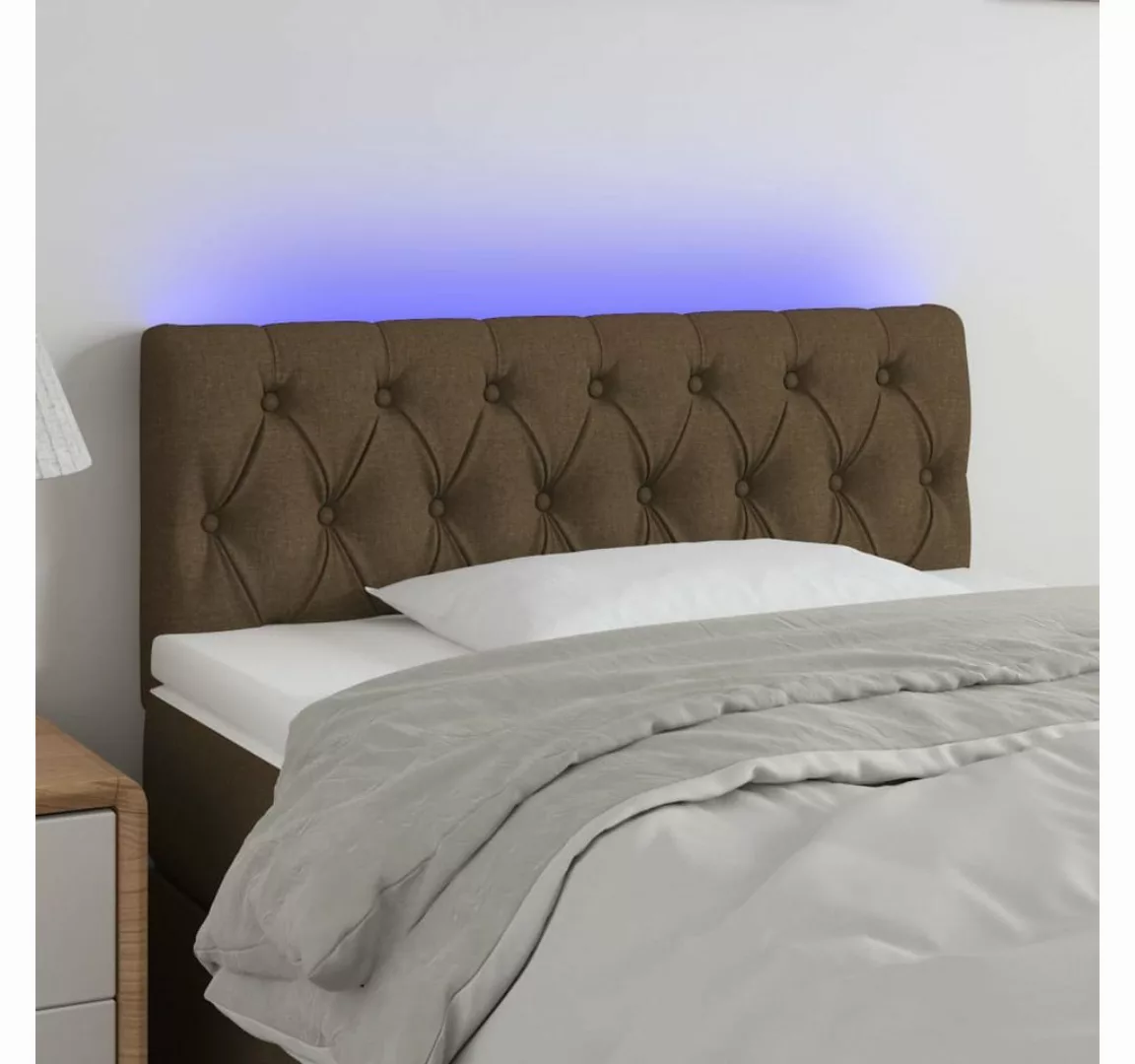 vidaXL Bett, LED Kopfteil Dunkelbraun 100x7x78/88 cm Stoff günstig online kaufen