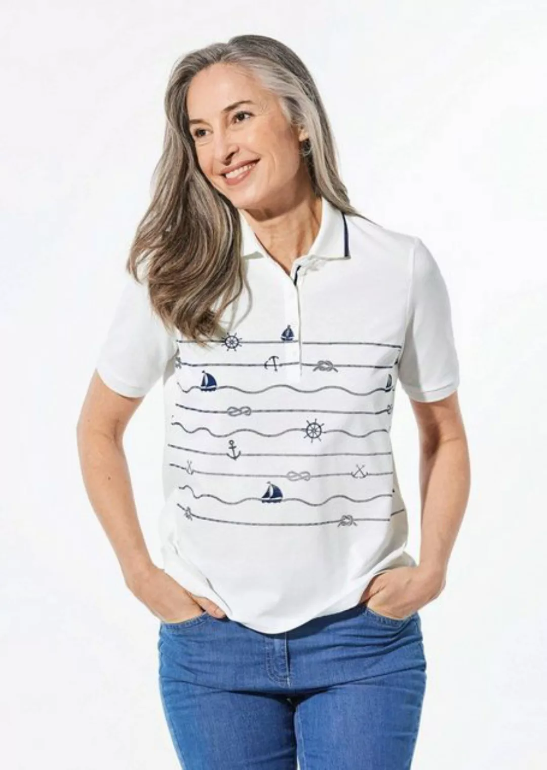 GOLDNER Print-Shirt Kurzgröße: Poloshirt mit maritimem Druck günstig online kaufen