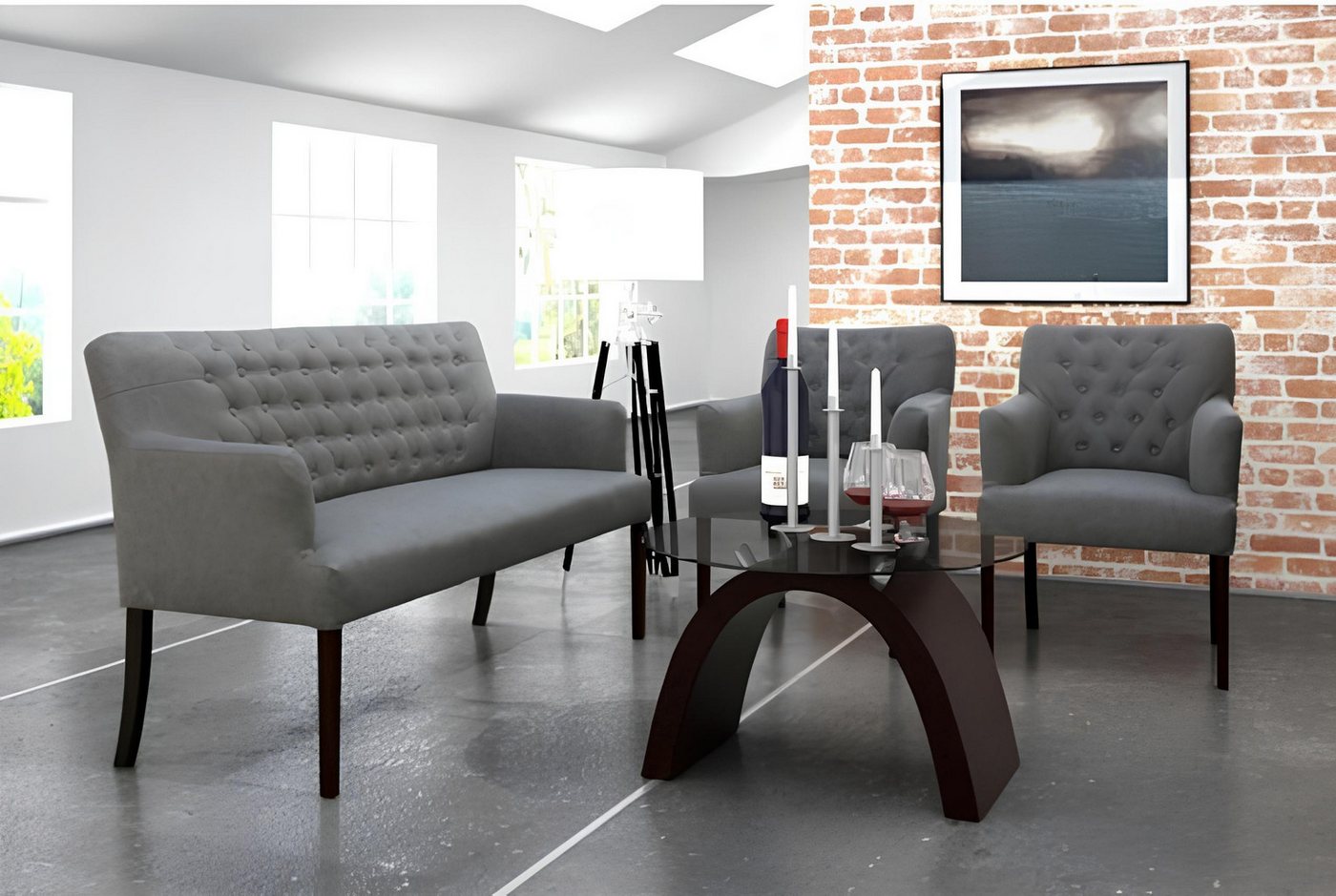 Xlmoebel Sofa Neues Chesterfield-Sofagarnitur-Set mit Sitzbank, Zweisitzer günstig online kaufen