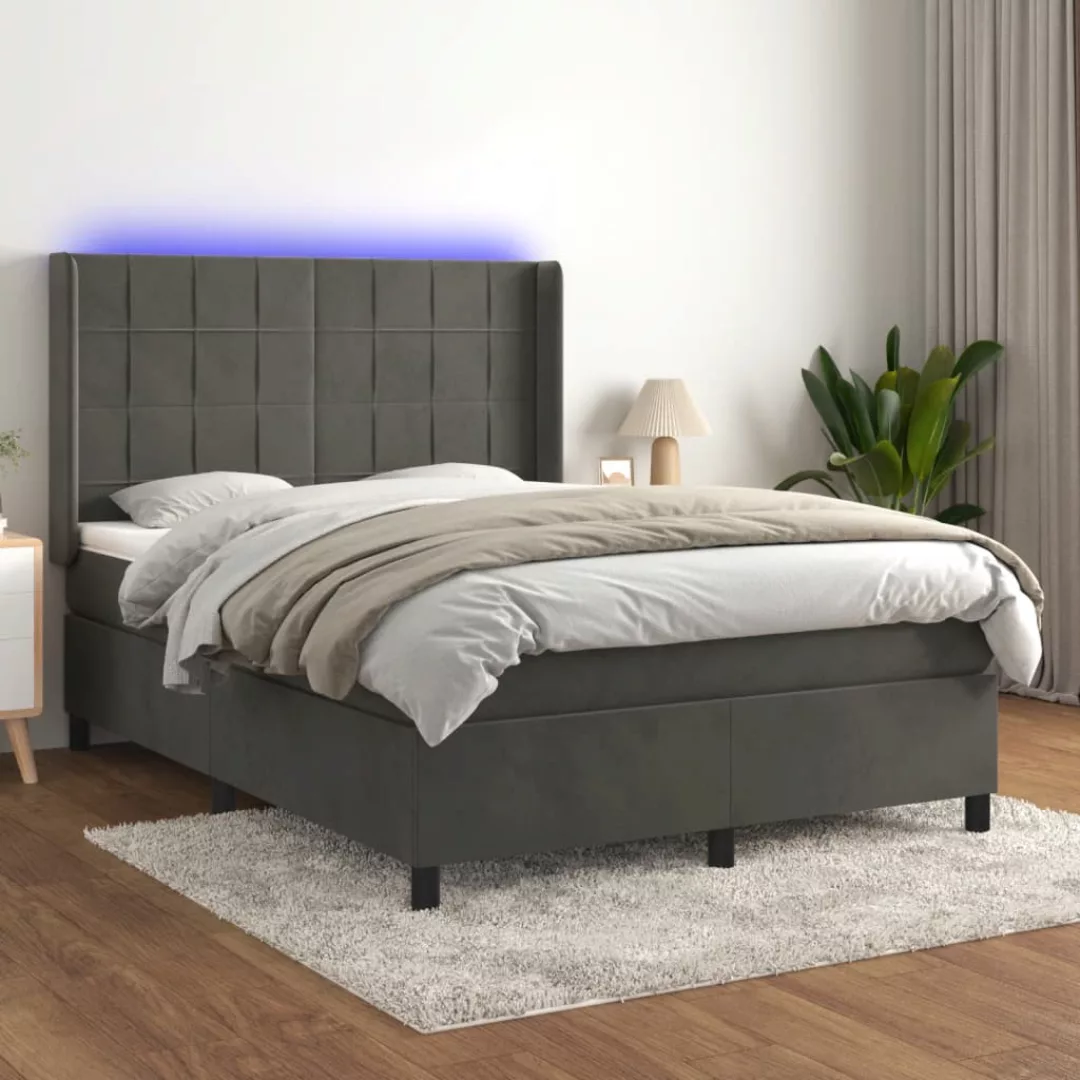 Vidaxl Boxspringbett Mit Matratze & Led Dunkelgrau 140x190 Cm Samt günstig online kaufen