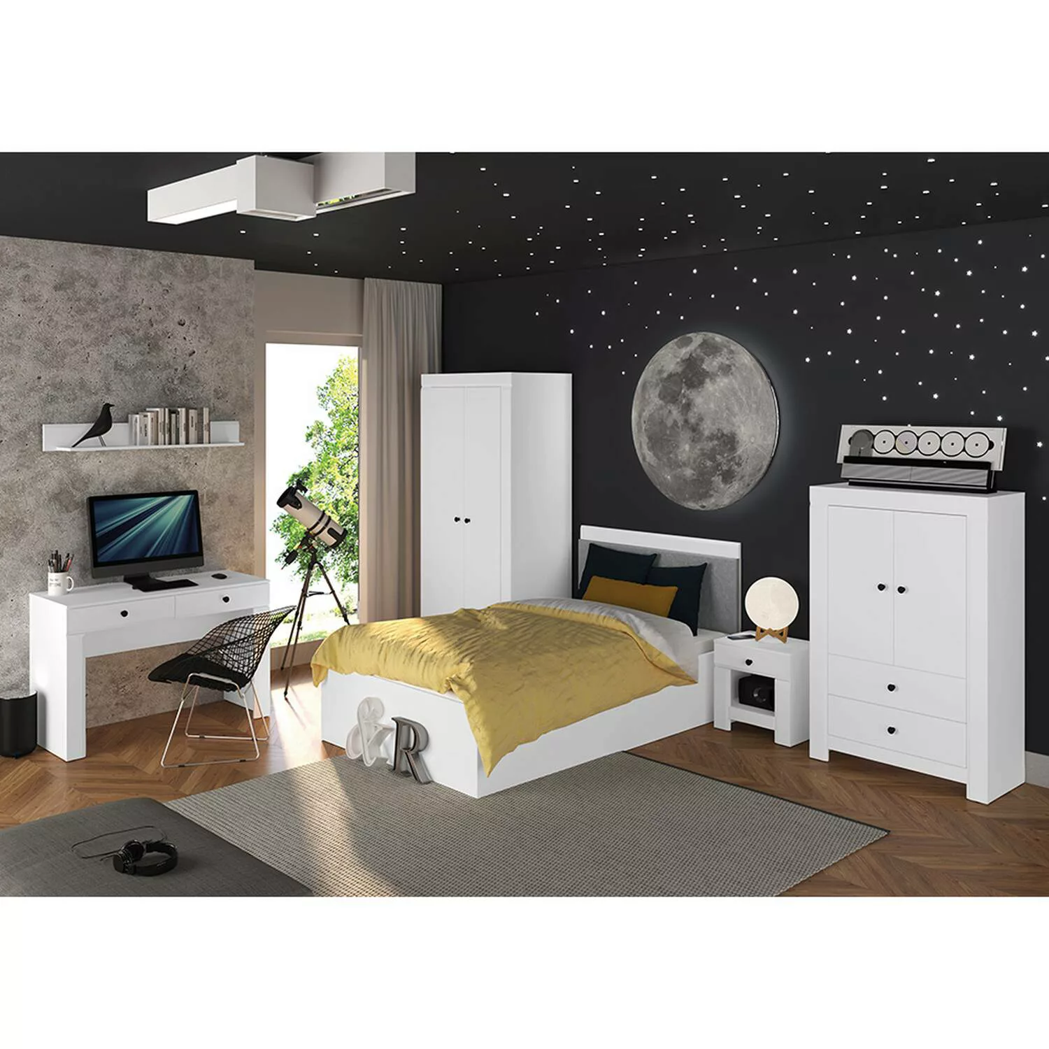 Jugendzimmer Set mit Bett und Highboard in weiß, Liegefläche 120cm, LANA-13 günstig online kaufen