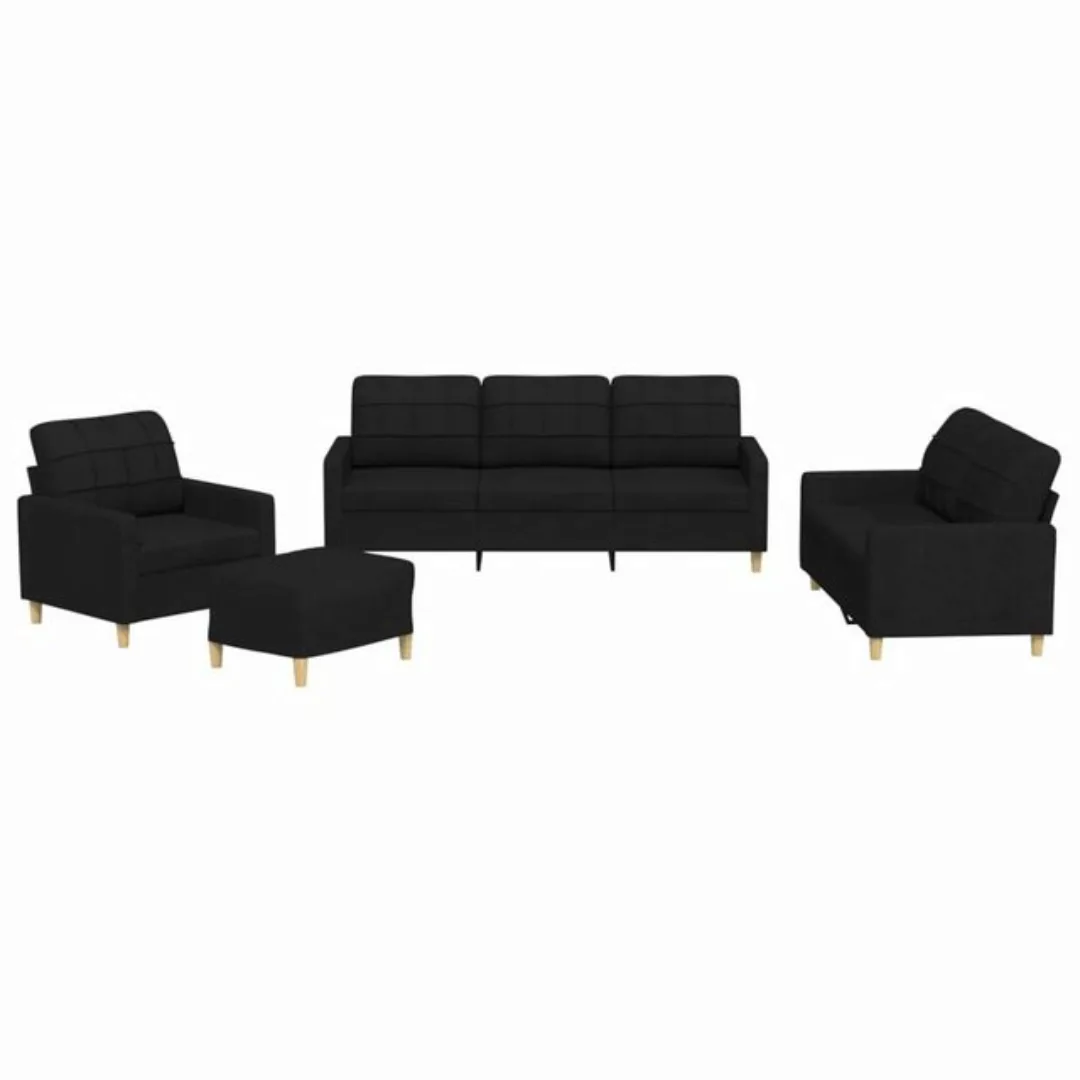 vidaXL Sofa Sofagarnitur mit Kissen Stoff, Standard + Hocker, Schwarz günstig online kaufen