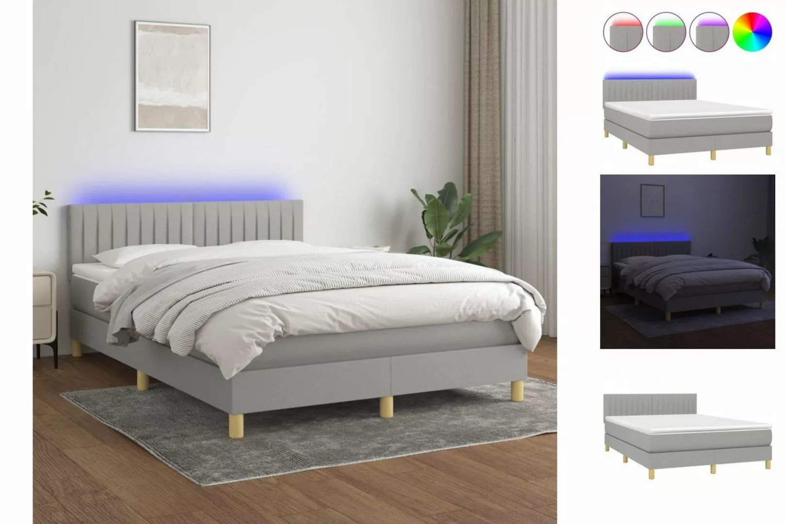 vidaXL Boxspringbett Boxspringbett mit Matratze LED Hellgrau 140x190 cm Sto günstig online kaufen