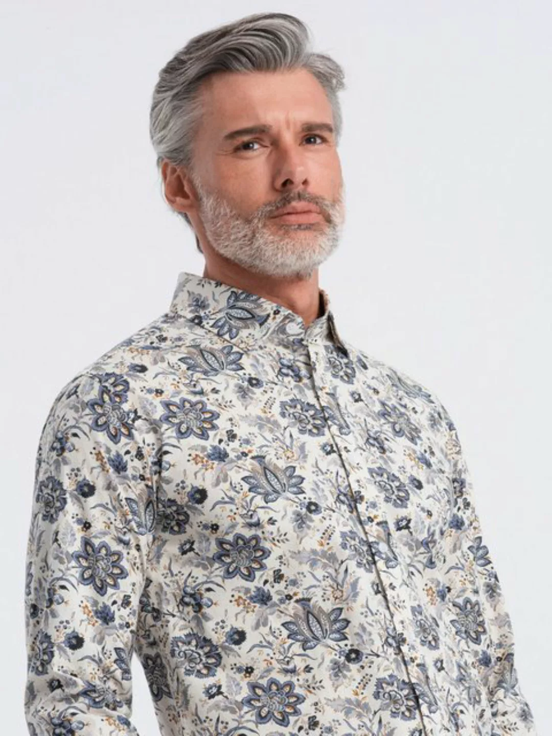 OMBRE Langarmhemd Herrenhemd SLIM FIT mit floralem Muster günstig online kaufen