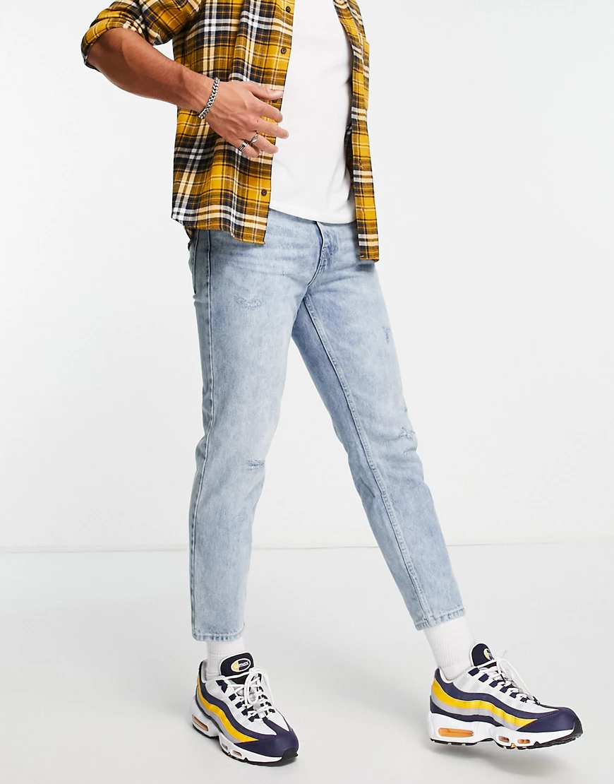 New Look – Schmale, unelastische Jeans in Vintage-Waschung-Blau günstig online kaufen