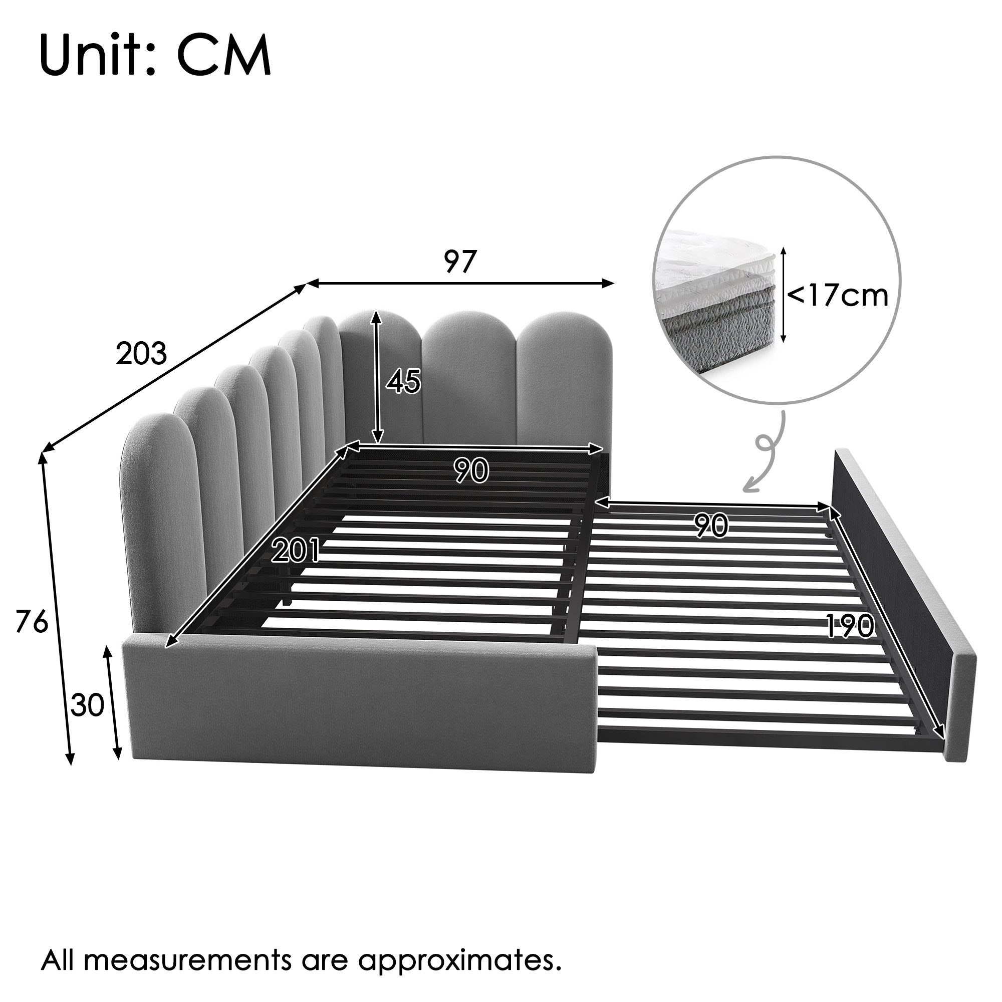 Ulife Daybett 90x200cm mit Ausziehbett 90x190cm, günstig online kaufen
