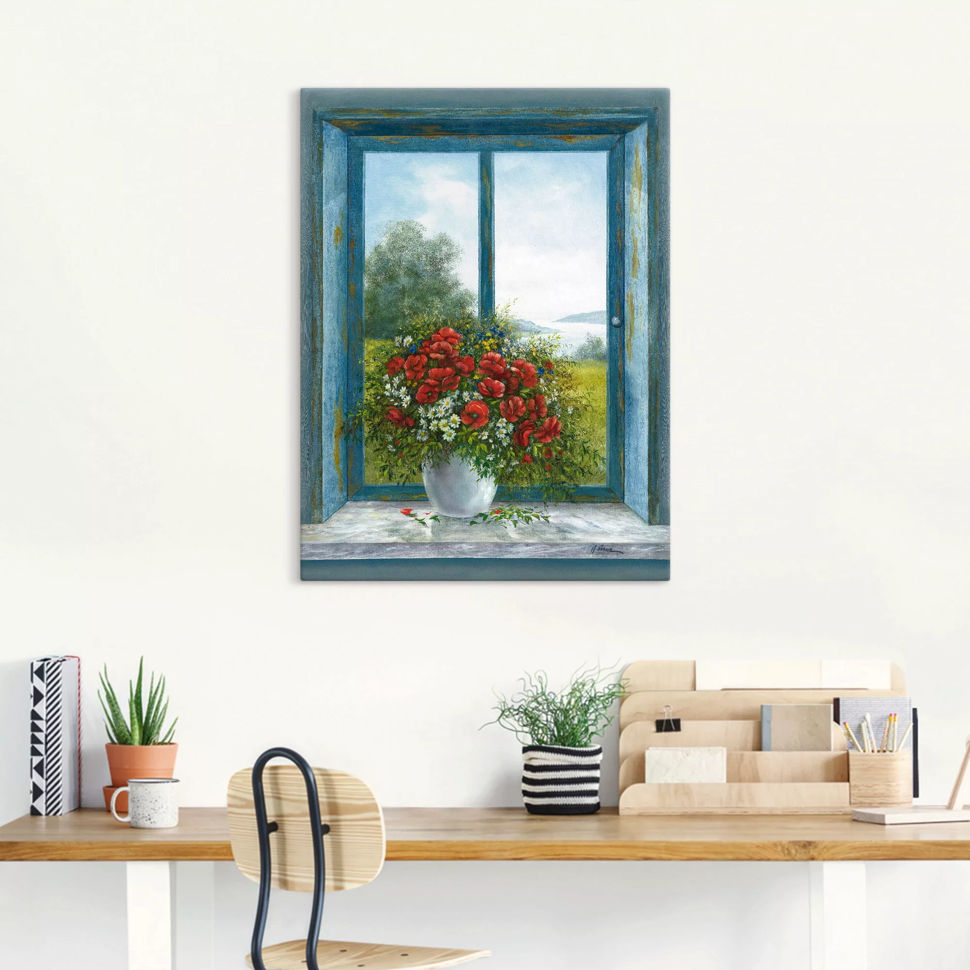 Artland Wandbild "Mohnblumen am Fenster", Arrangements, (1 St.), als Leinwa günstig online kaufen