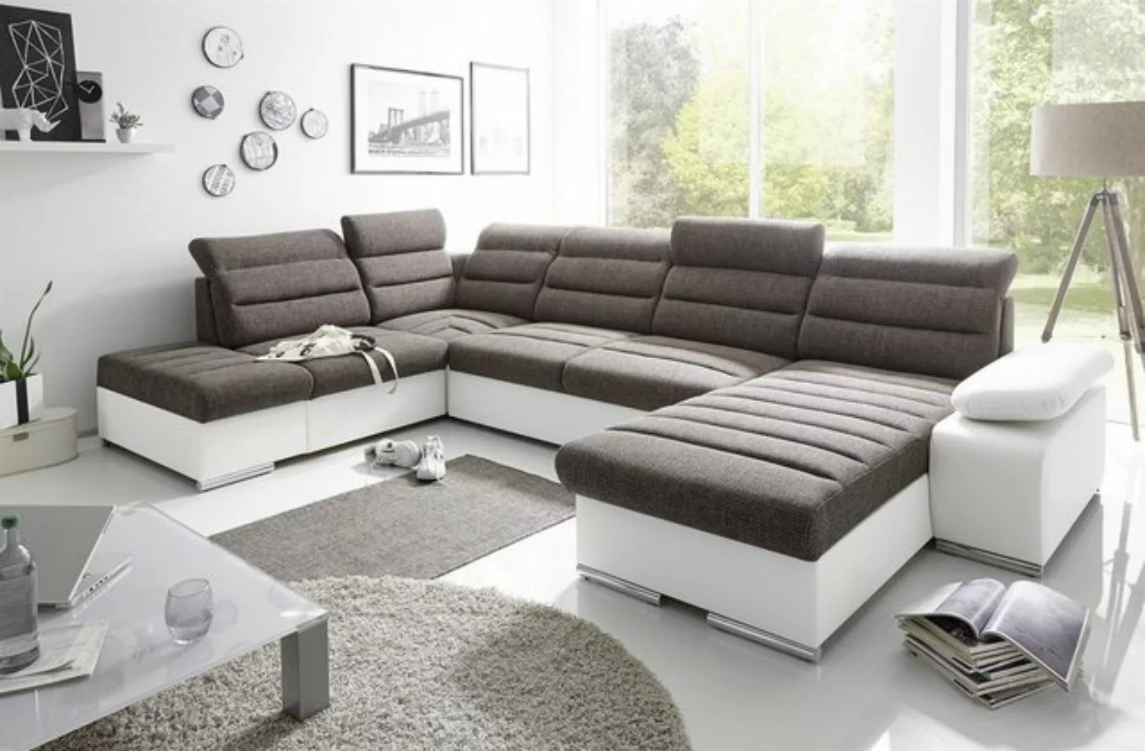 Fun Möbel Ecksofa Couchgarnitur PESCARA Stoff mit Schlaffunktion Ottomane R günstig online kaufen