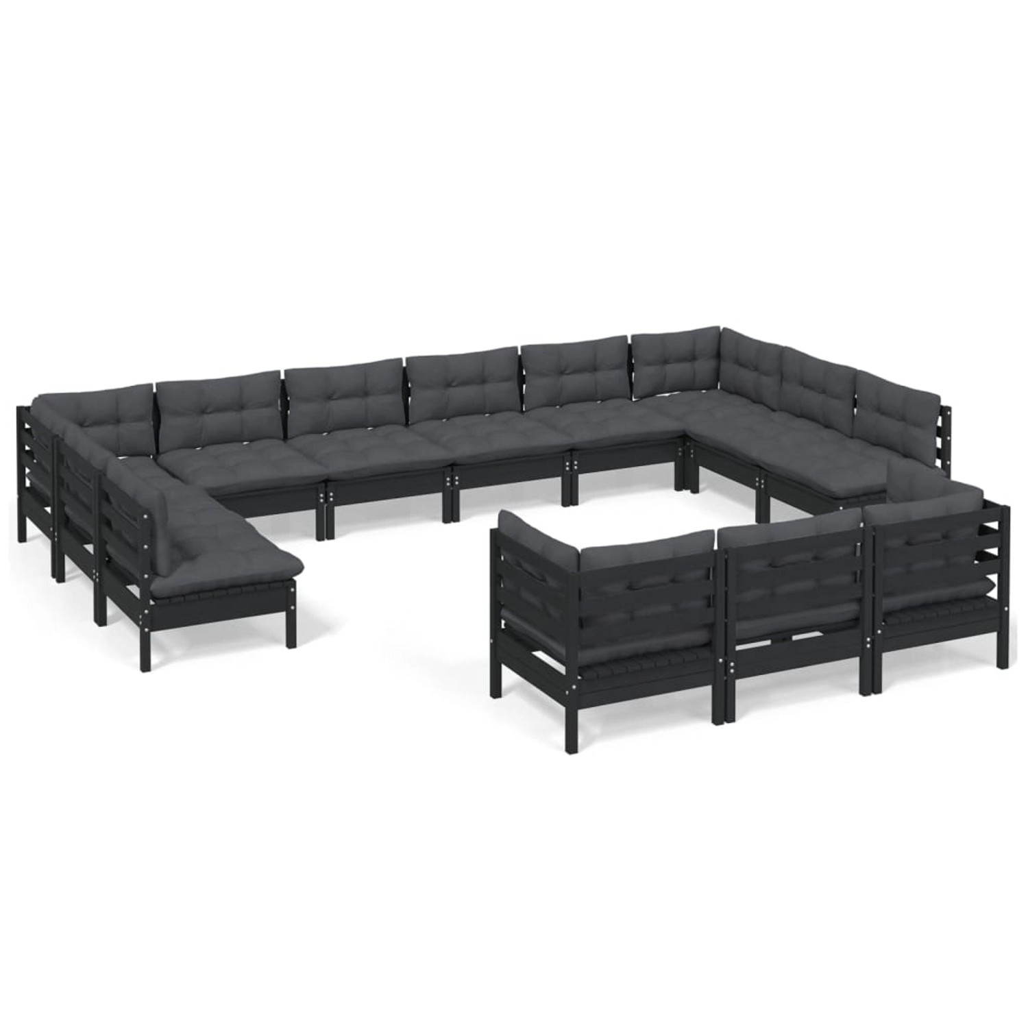 vidaXL 13-tlg Garten-Lounge-Set mit Kissen Schwarz Kiefernholz Modell 3 günstig online kaufen