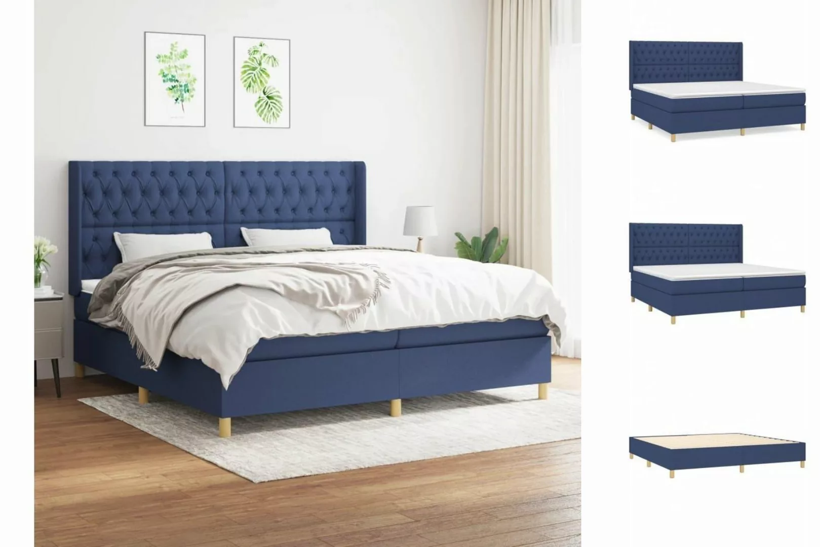 vidaXL Bettgestell Boxspringbett mit Matratze Blau 200x200 cm Stoff Bett Be günstig online kaufen