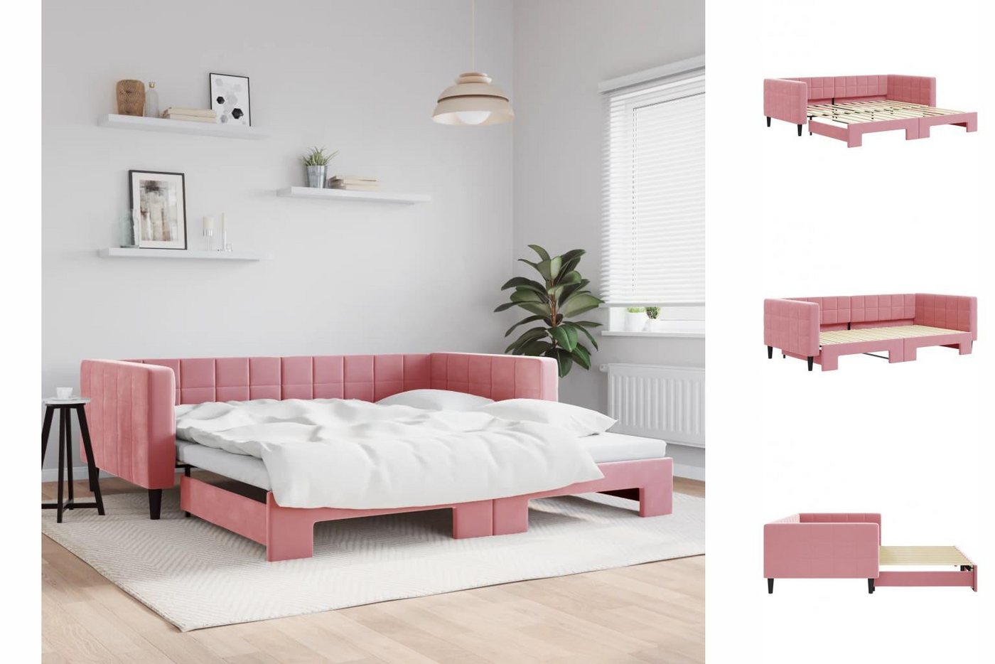 vidaXL Gästebett Gästebett Tagesbett Ausziehbar Rosa 100x200 cm Samt Bett B günstig online kaufen