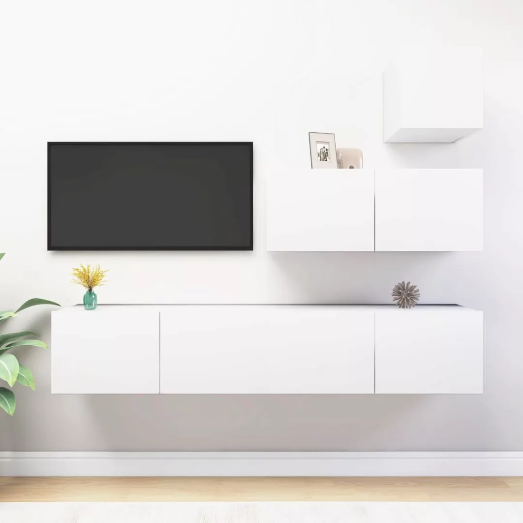 vidaXL TV-Schrank 4-tlg TV-Schrank-Set Weiß Spanplatte TV-Konsole für Ferns günstig online kaufen