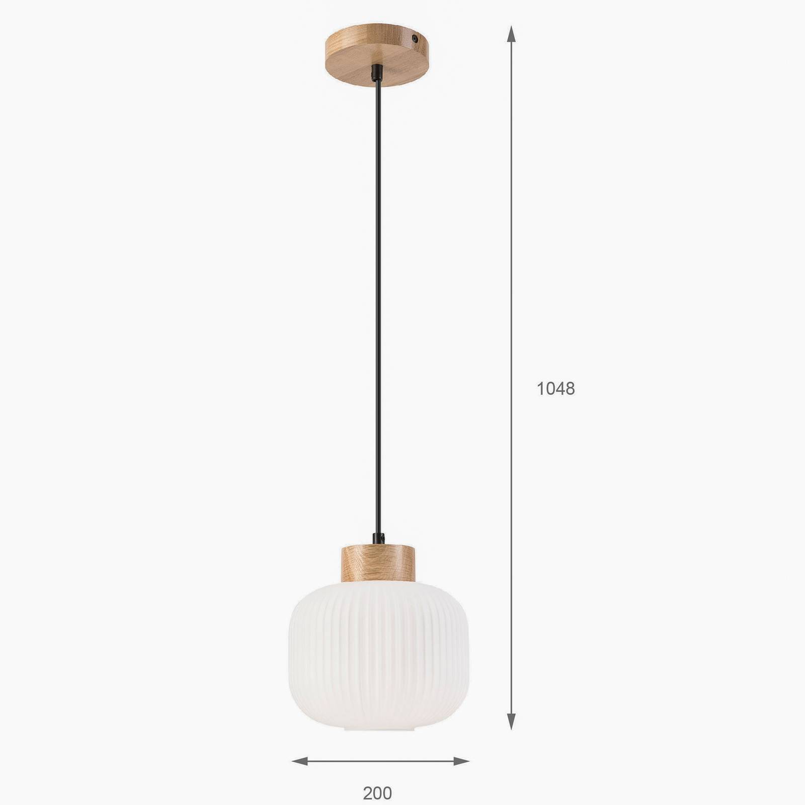Hängeleuchte Harmony, Ø 20 cm, Opalglas, Eichenholz, E27 günstig online kaufen