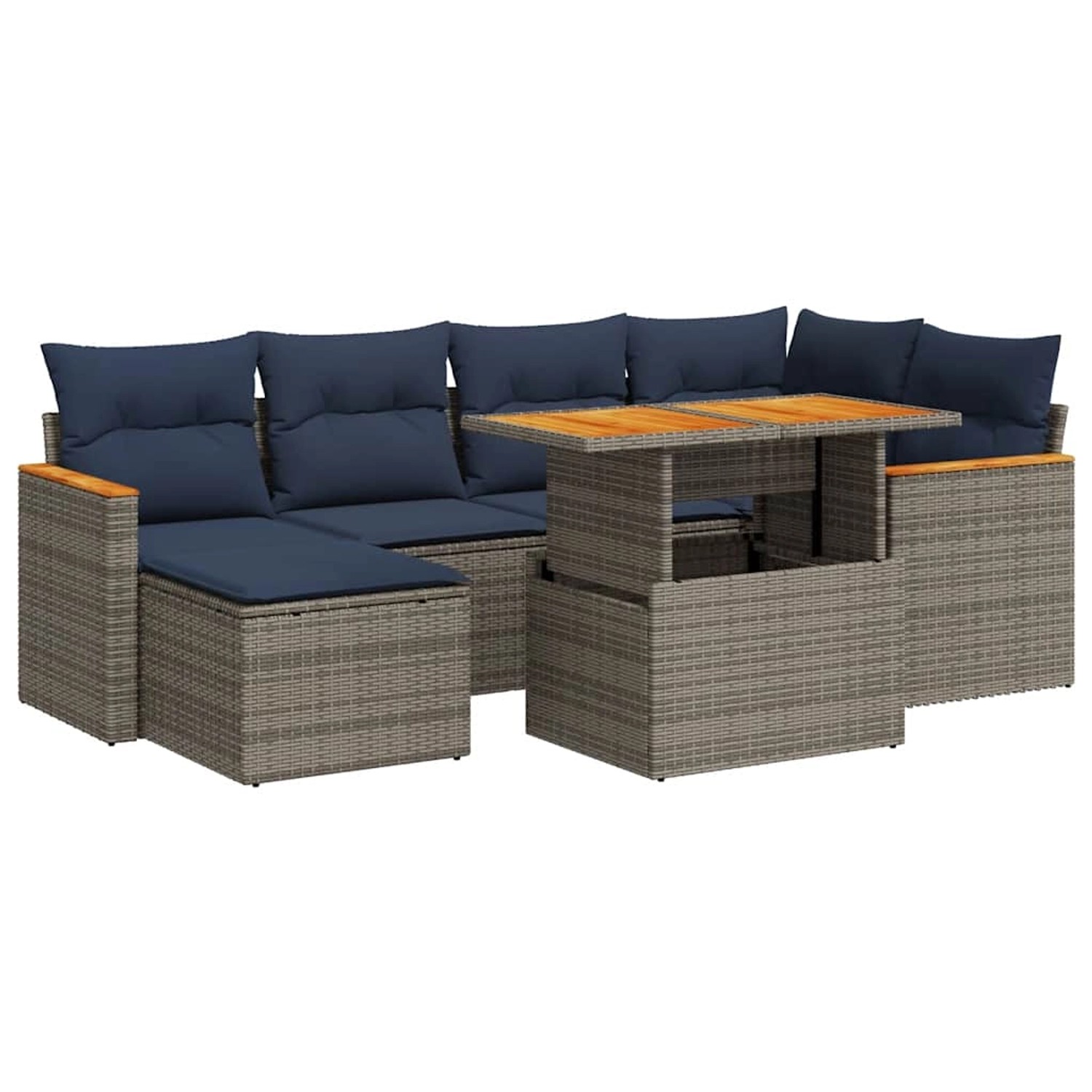 vidaXL 7-Tlg Garten-Sofagarnitur mit Kissen Grau Poly Rattan 3327512 günstig online kaufen