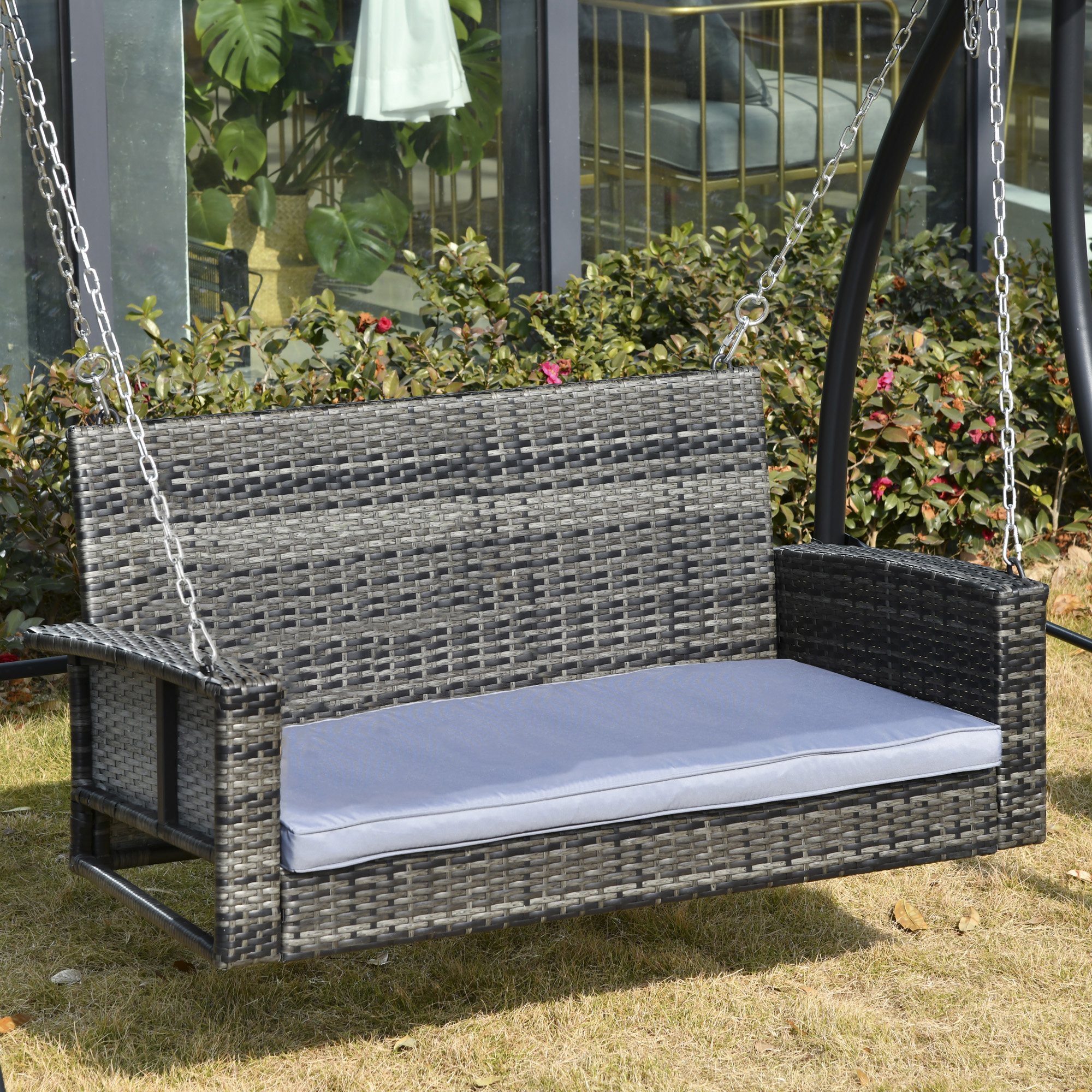 Outsunny Hängebank 2-Sitzer  Rattan Gartenschaukel mit Sitzkissen, Hängesch günstig online kaufen