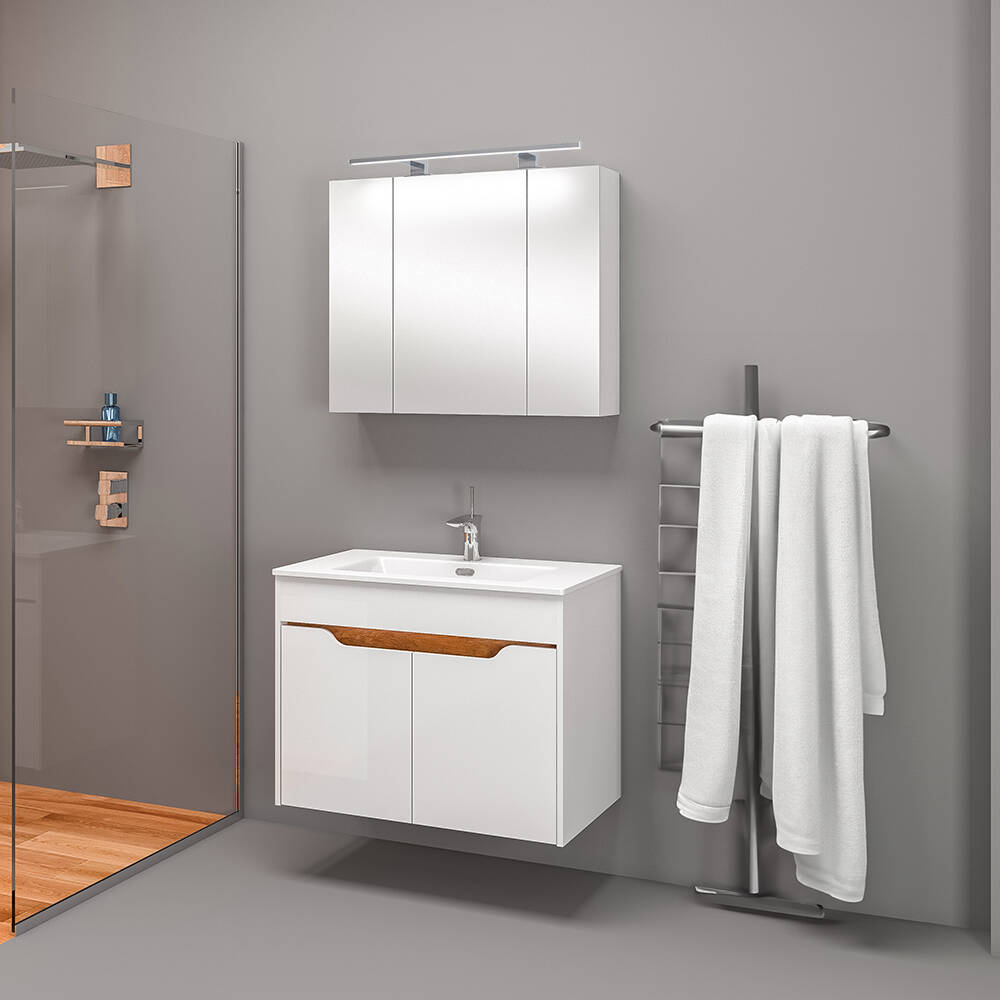 Badezimmer Set 2-teilig, 80cm Waschtisch, Spiegelschrank inkl. Aufbauleucht günstig online kaufen