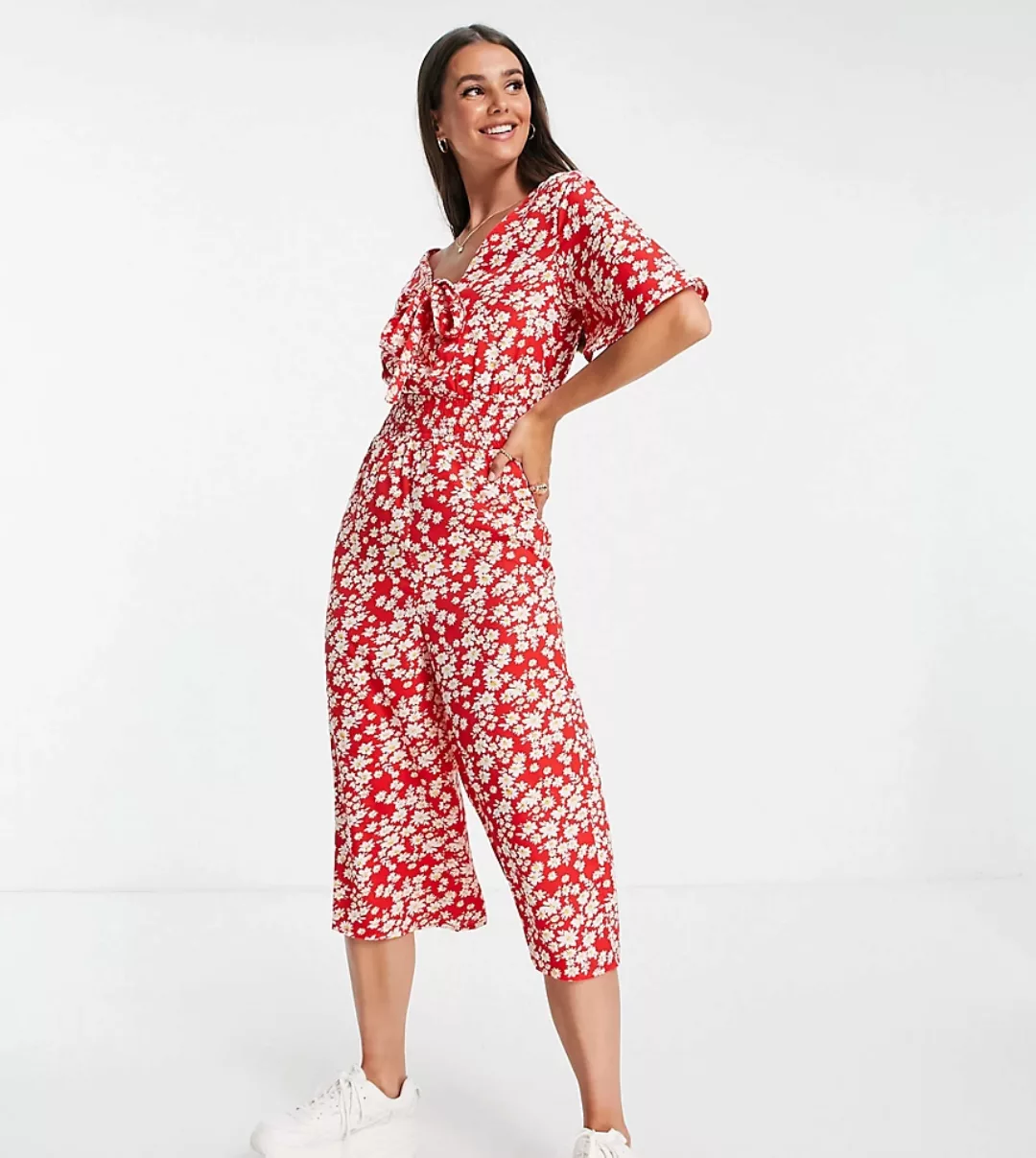 Influence Tall – Jumpsuit in Rot mit Blumenmuster-Mehrfarbig günstig online kaufen