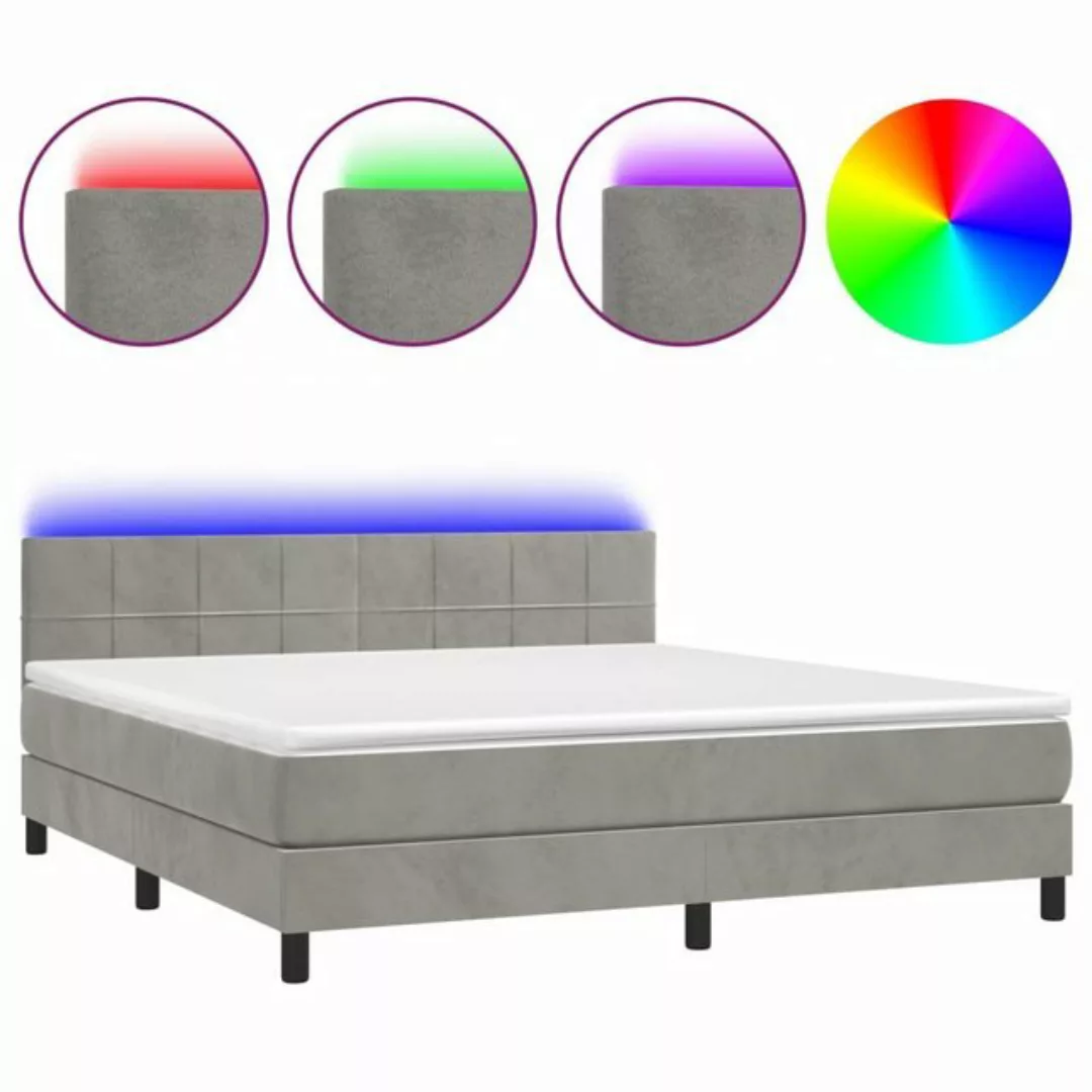 vidaXL Bettgestell Boxspringbett mit Matratze LED Hellgrau 160x200 cm Samt günstig online kaufen