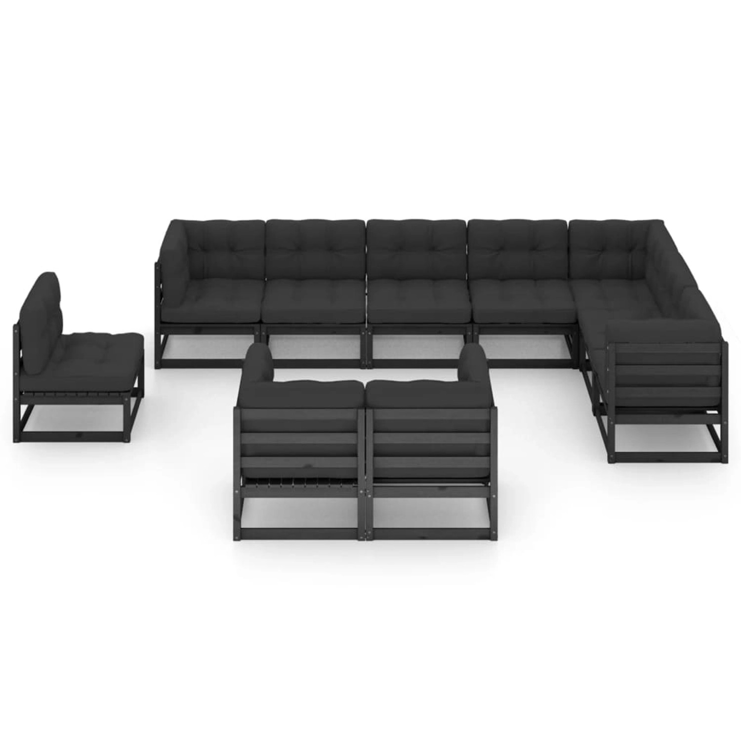 10-tlg. Garten-lounge-set Mit Kissen Schwarz Massivholz Kiefer günstig online kaufen