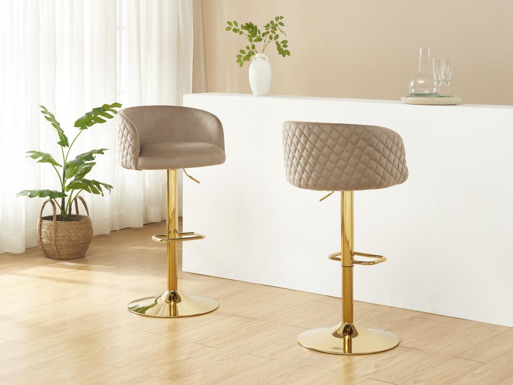 Barhocker 2er-Set höhenverstellbar - Samt & goldfarbenes Metall - Beige - P günstig online kaufen