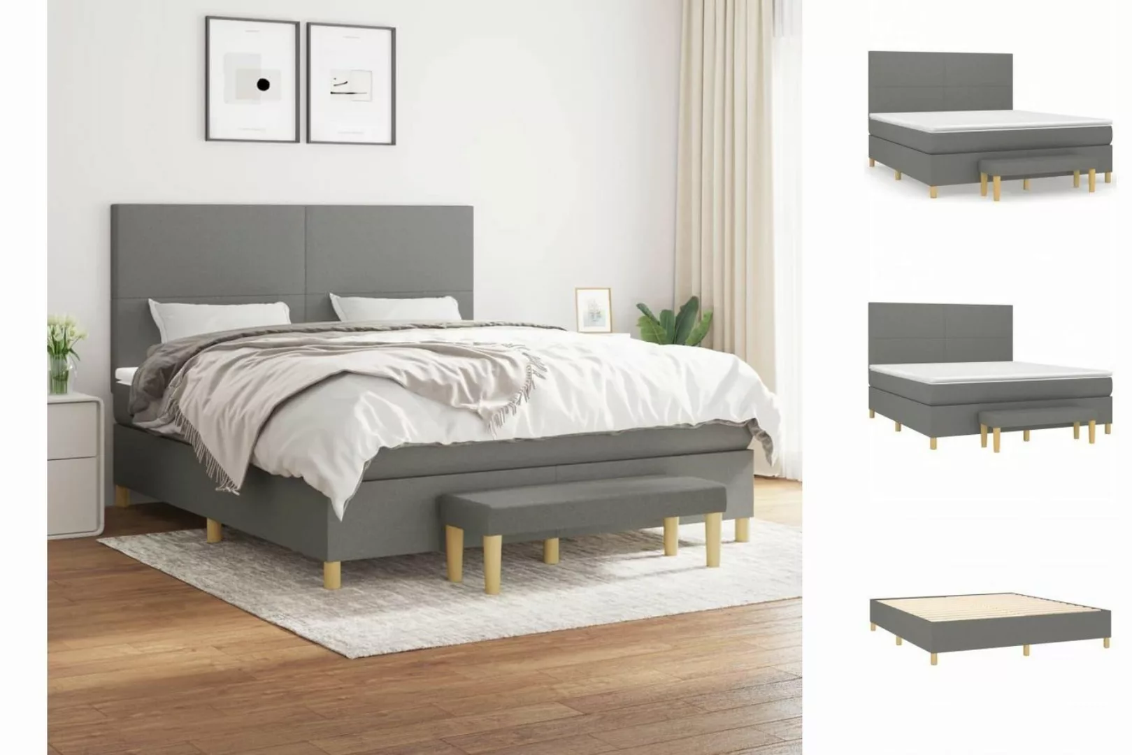 vidaXL Boxspringbett Boxspringbett mit Matratze Dunkelgrau 180x200 cm Stoff günstig online kaufen