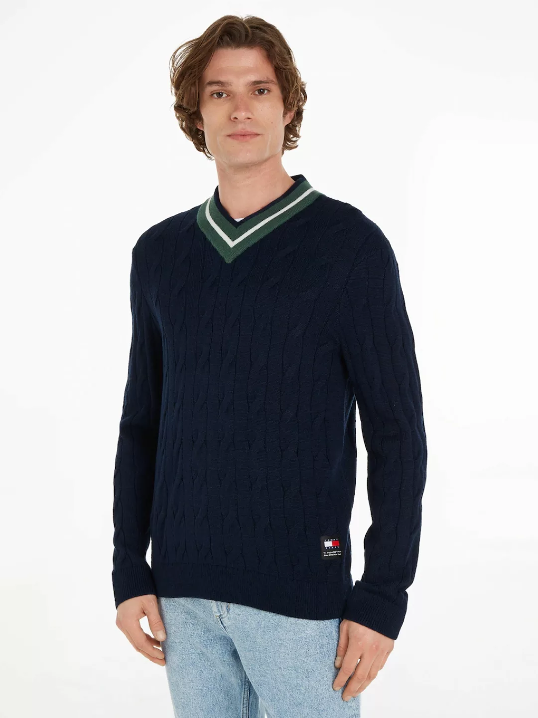 Tommy Jeans Strickpullover "TJM REG V-NECK CABLE SWEATER" günstig online kaufen