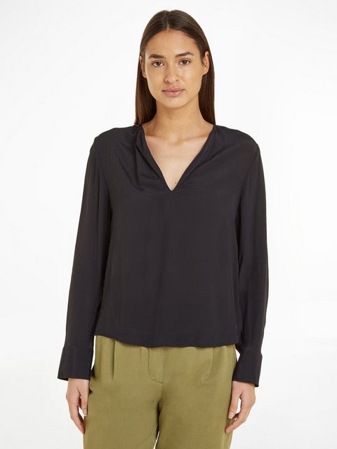 Tommy Hilfiger Langarmbluse VISCOSE CREPE V-NECK BLOUSE in Unifarbe günstig online kaufen