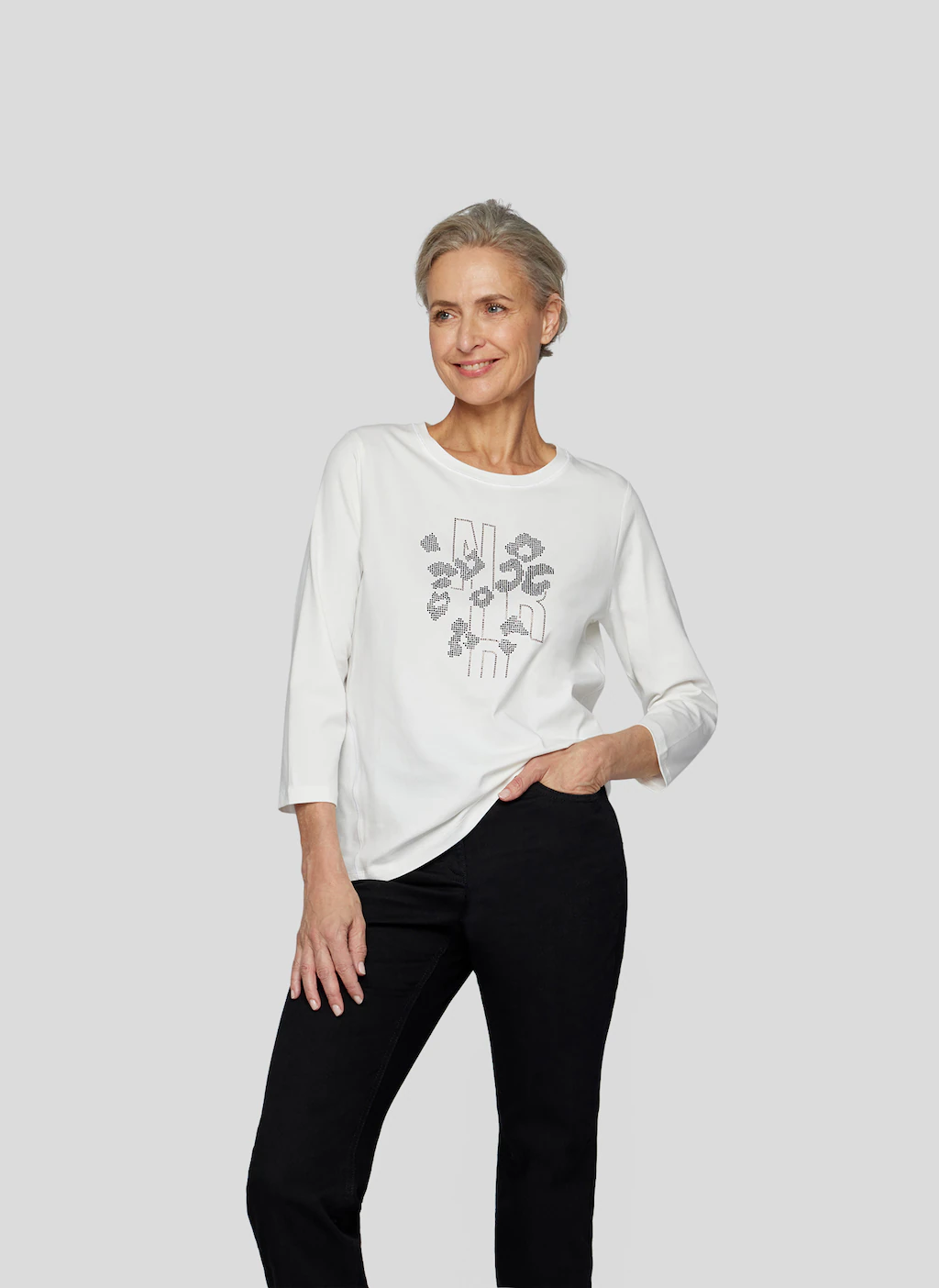 Rabe Print-Shirt "RABE Stilvolles 3/4-Arm-Shirt mit Strass-Print" günstig online kaufen