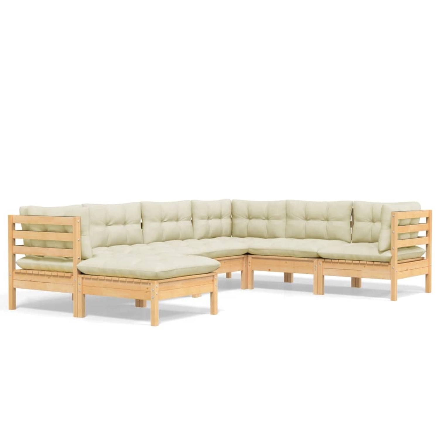 7-tlg. Garten-lounge-set Mit Creme Kissen Massivholz Kiefer günstig online kaufen