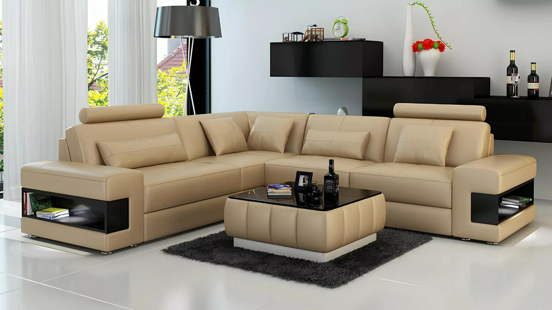 Xlmoebel Sofa Ledersofa Eckcouch Wohnlandschaft Ecksofa Eckgarnitur Design günstig online kaufen