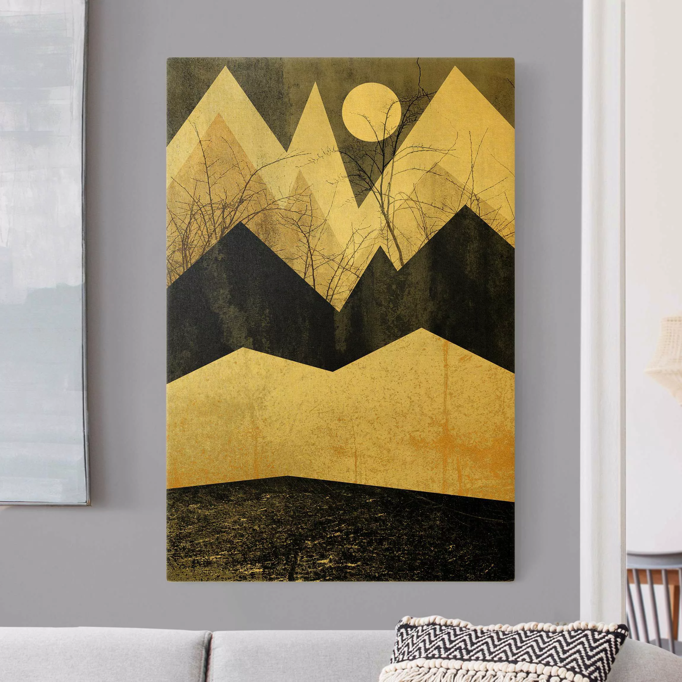 Leinwandbild Gold Goldene Berge Äste günstig online kaufen