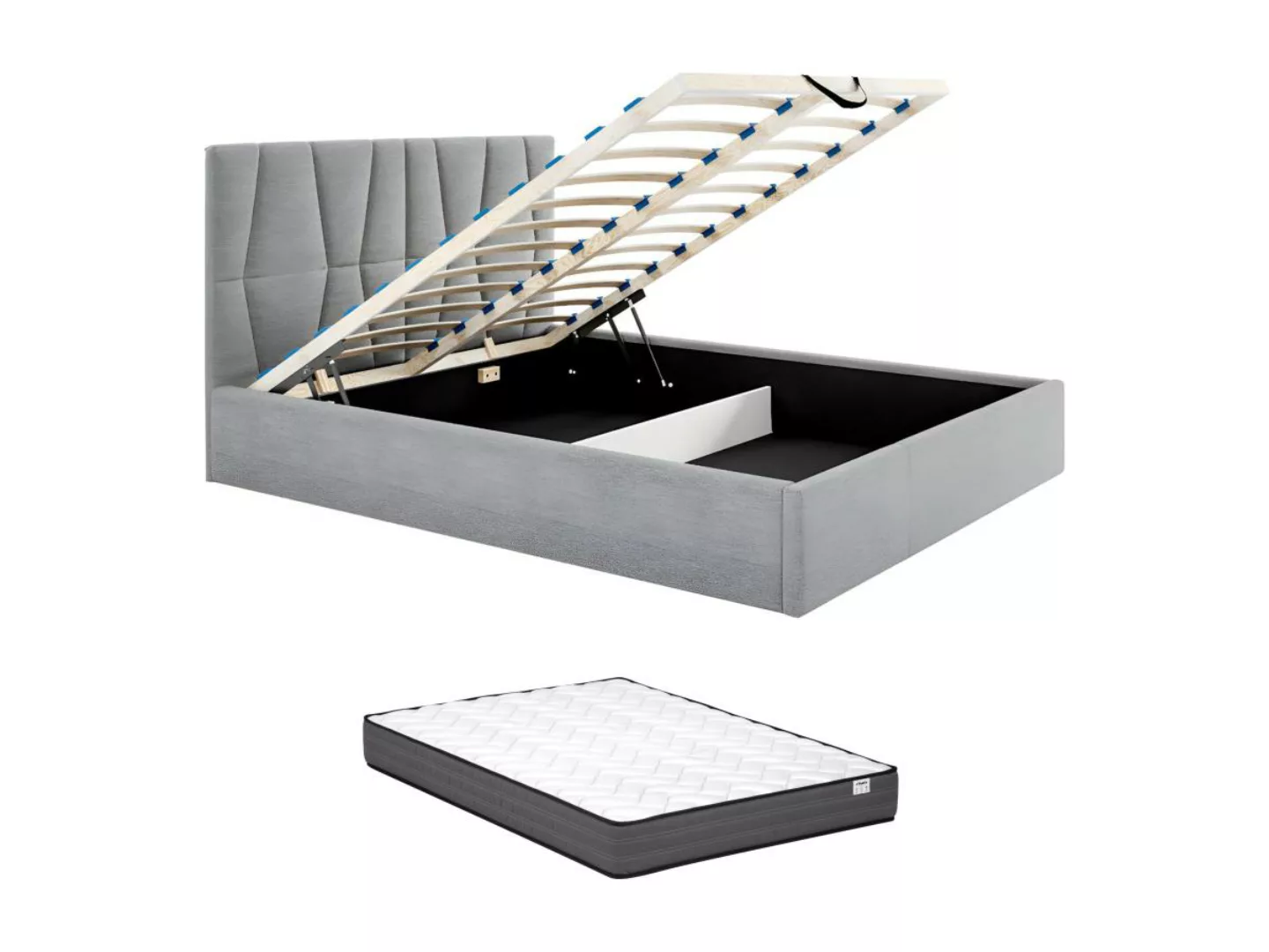 Polsterbett mit Bettkasten 160 x 200 cm - Stoff - Grau + Matratze - ENIALI günstig online kaufen