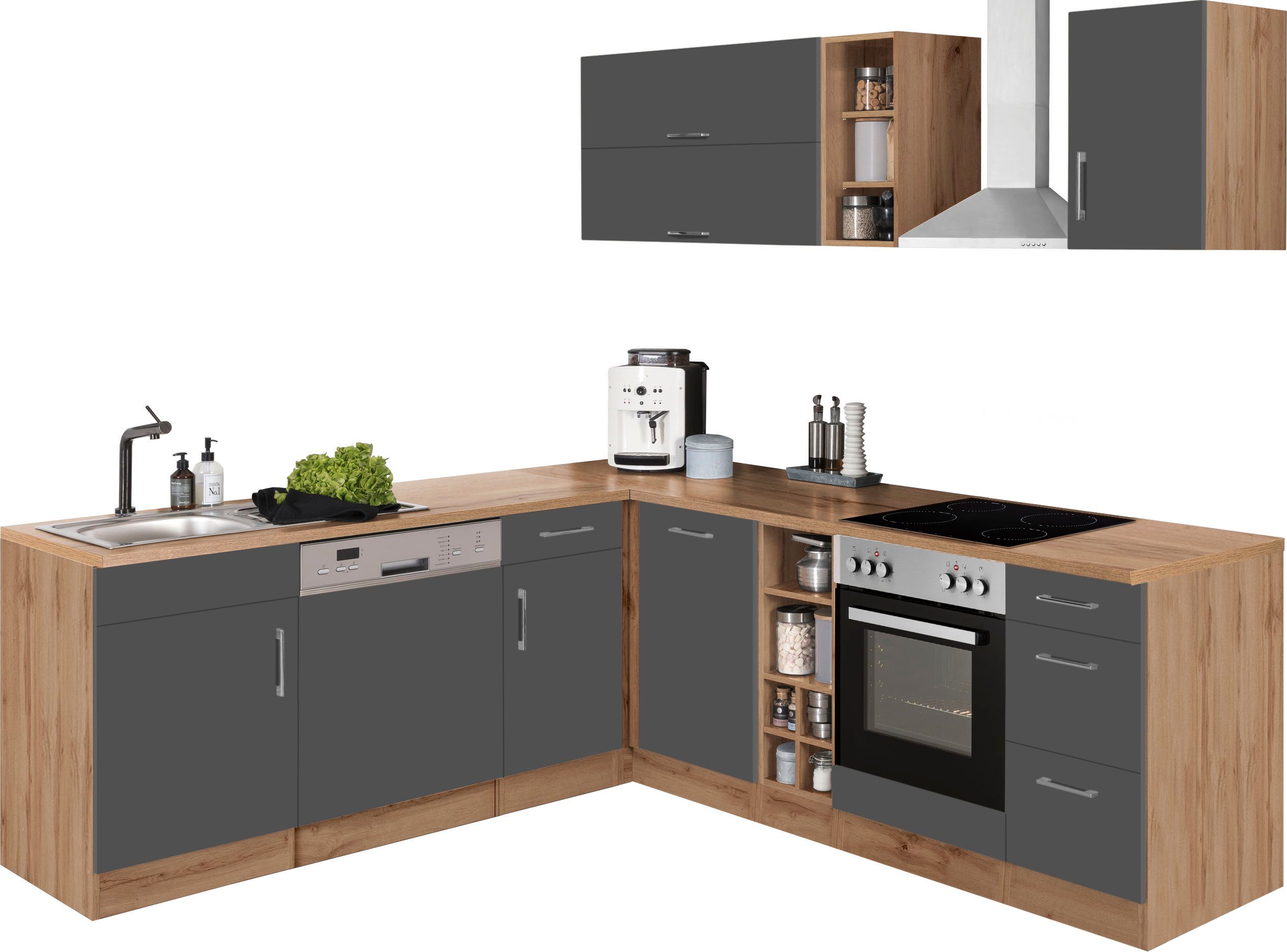 KOCHSTATION Winkelküche "KS-Colmar", mit E-Geräten, Stellbreite 210/240 cm günstig online kaufen