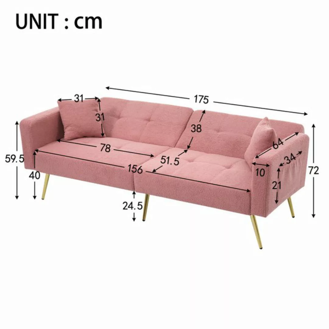 Ulife Schlafsofa mit Winkel, goldenen Beinen, Kissen und seitlichen Taschen günstig online kaufen