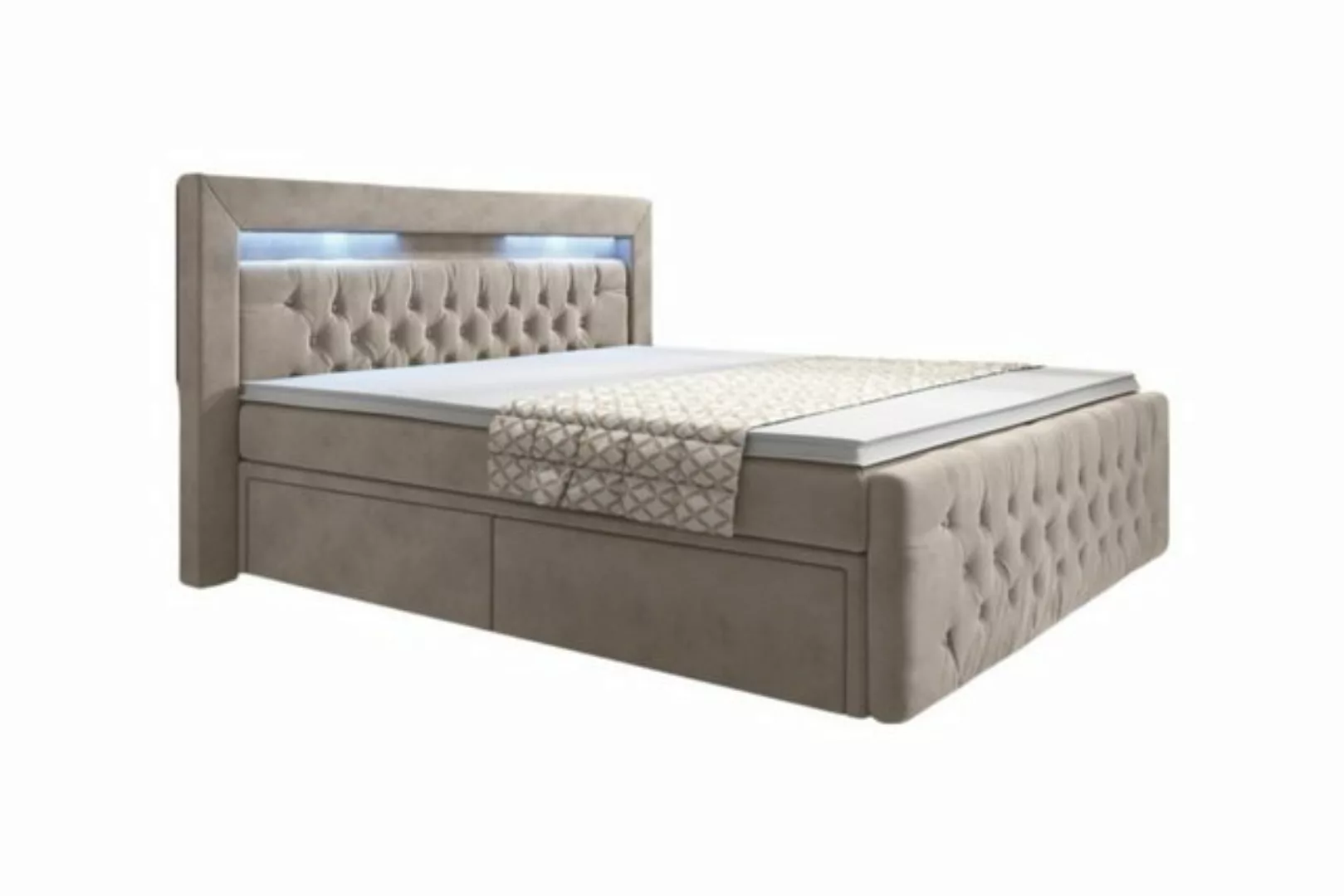 Luxusbetten24 Boxspringbett Menzogna, mit LED-Beleuchtung und Stauraum günstig online kaufen