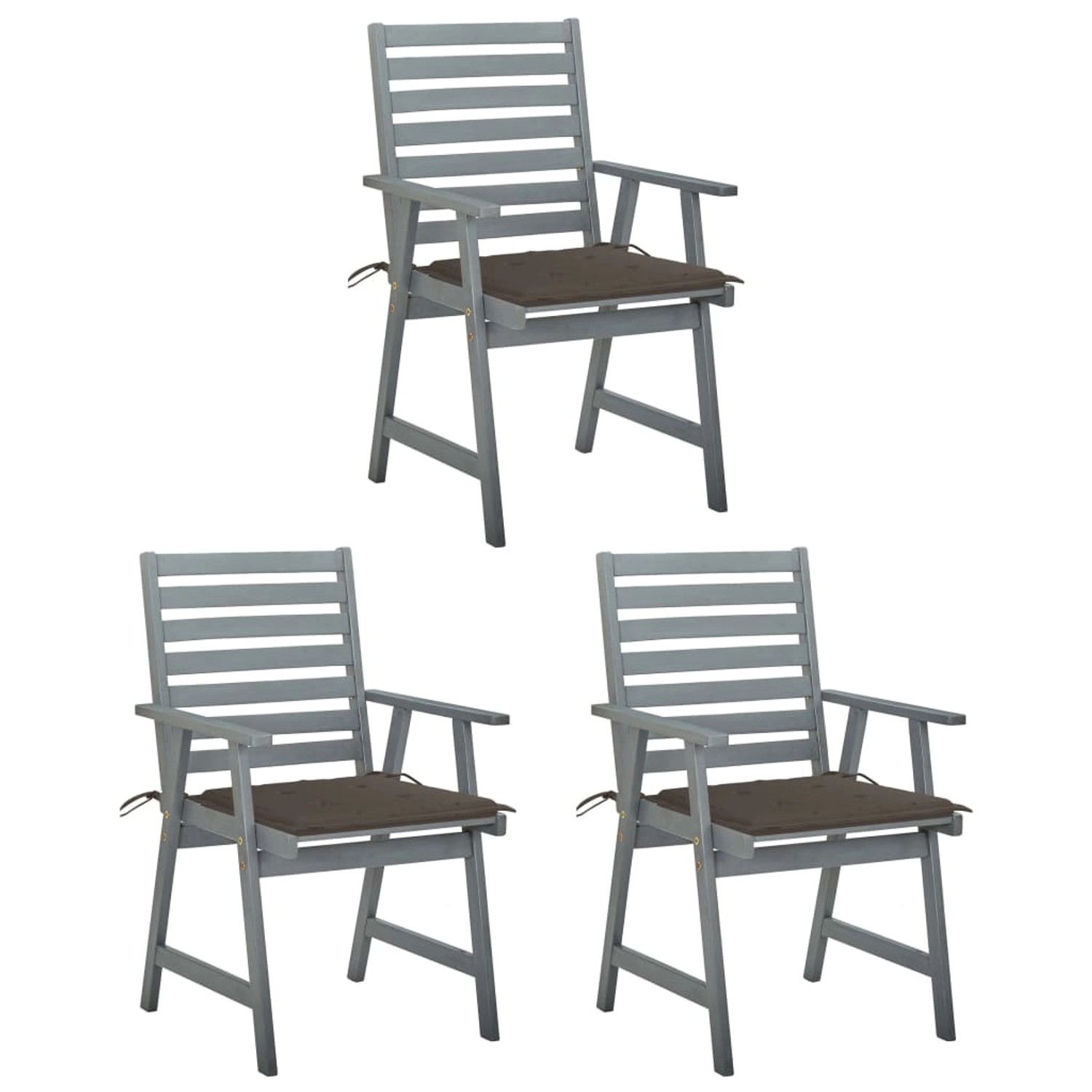 vidaXL Garten-Essstühle Taupe mit Kissen 3 Stk. Massivholz Akazie günstig online kaufen