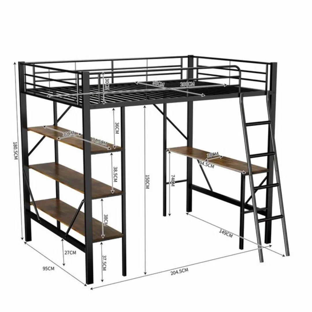 HAUSS SPLOE Hochbett 90x200cm mit Schreibtisch und 3 großen Ablagen für Kin günstig online kaufen