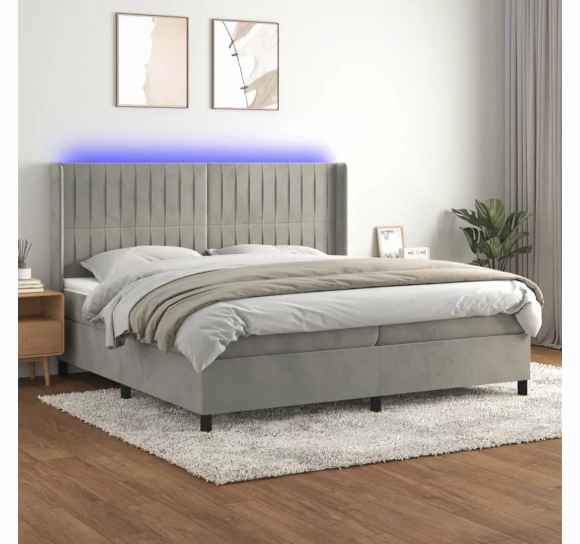 vidaXL Boxspringbett Boxspringbett mit Matratze und LED Samt (200 x 200 cm, günstig online kaufen