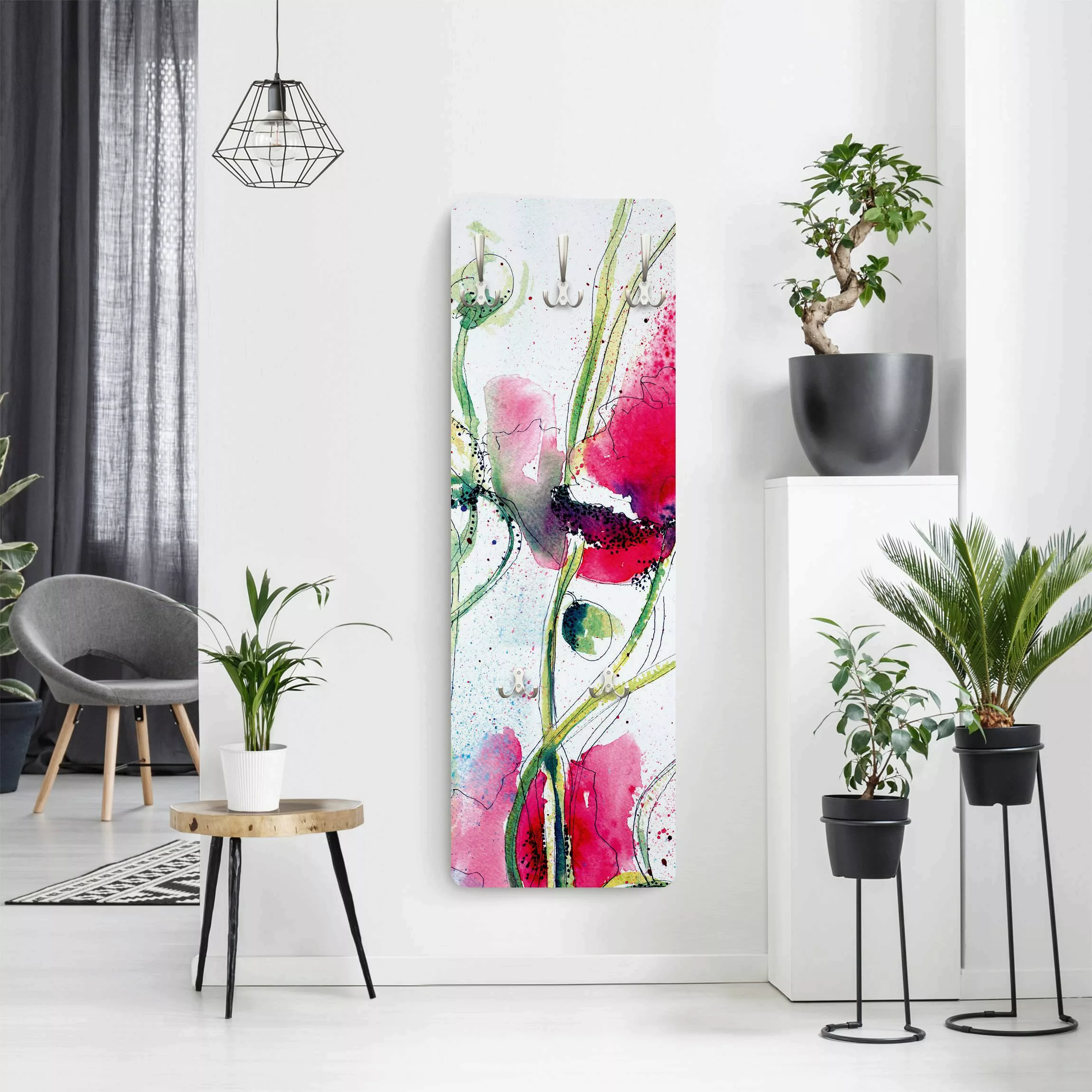 Wandgarderobe Holzpaneel Blumen Painted Poppies günstig online kaufen