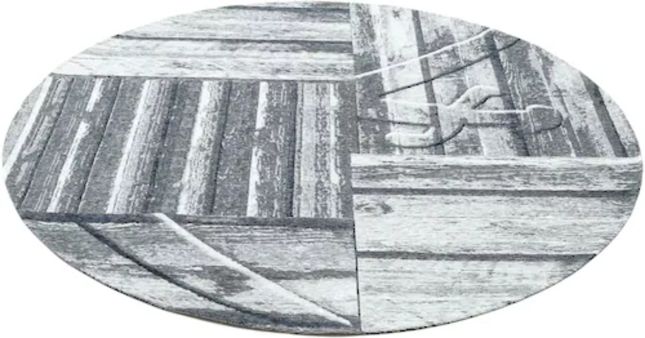 Sansibar Teppich »Keitum 010«, rund, Flachgewebe, modernes Holz Design, Mot günstig online kaufen