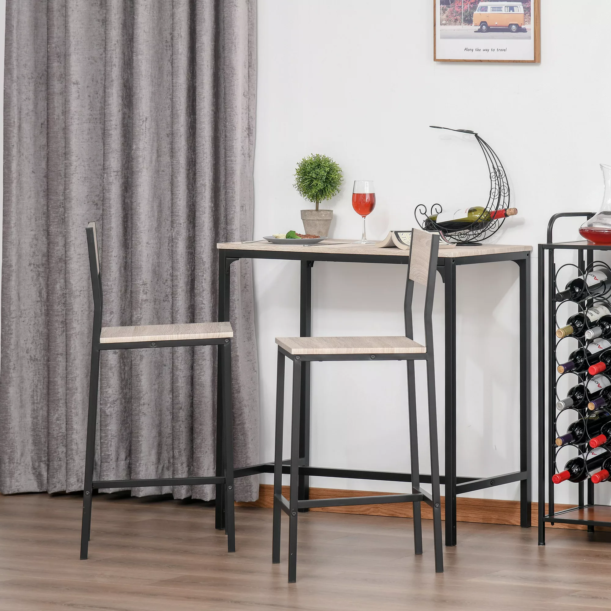 HOMCOM Bartisch mit 2 Stühlen  3-teiliges Tischset, Barstuhl, MDF, Natur, S günstig online kaufen