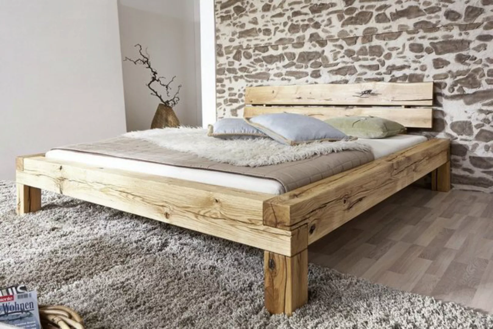 Main Möbel Massivholzbett Balkenbett 'Manuel' 200x200cm Wildeiche massiv günstig online kaufen